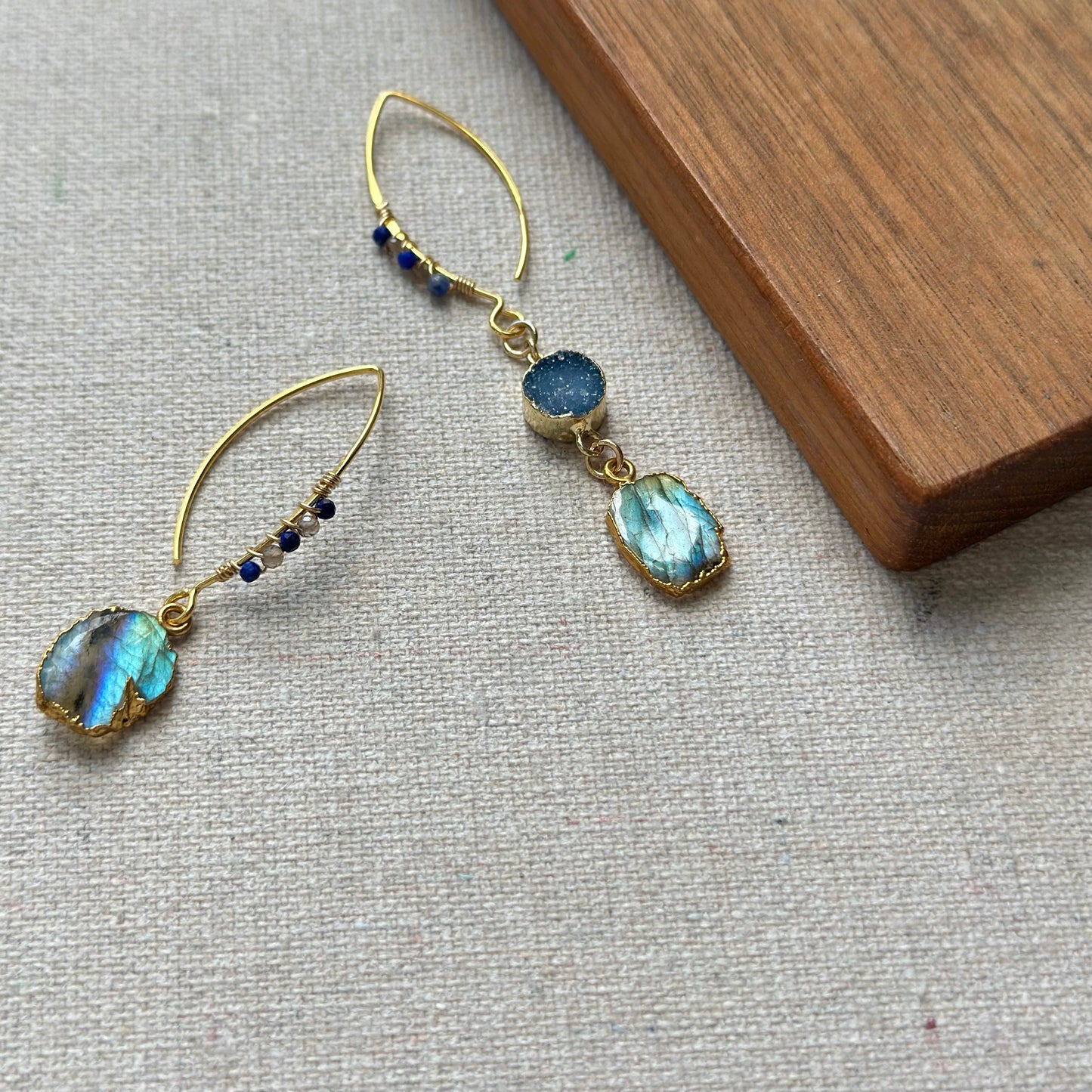 Labradorite & Lapis 14K Gold-filled Wire Wrapping Earring
