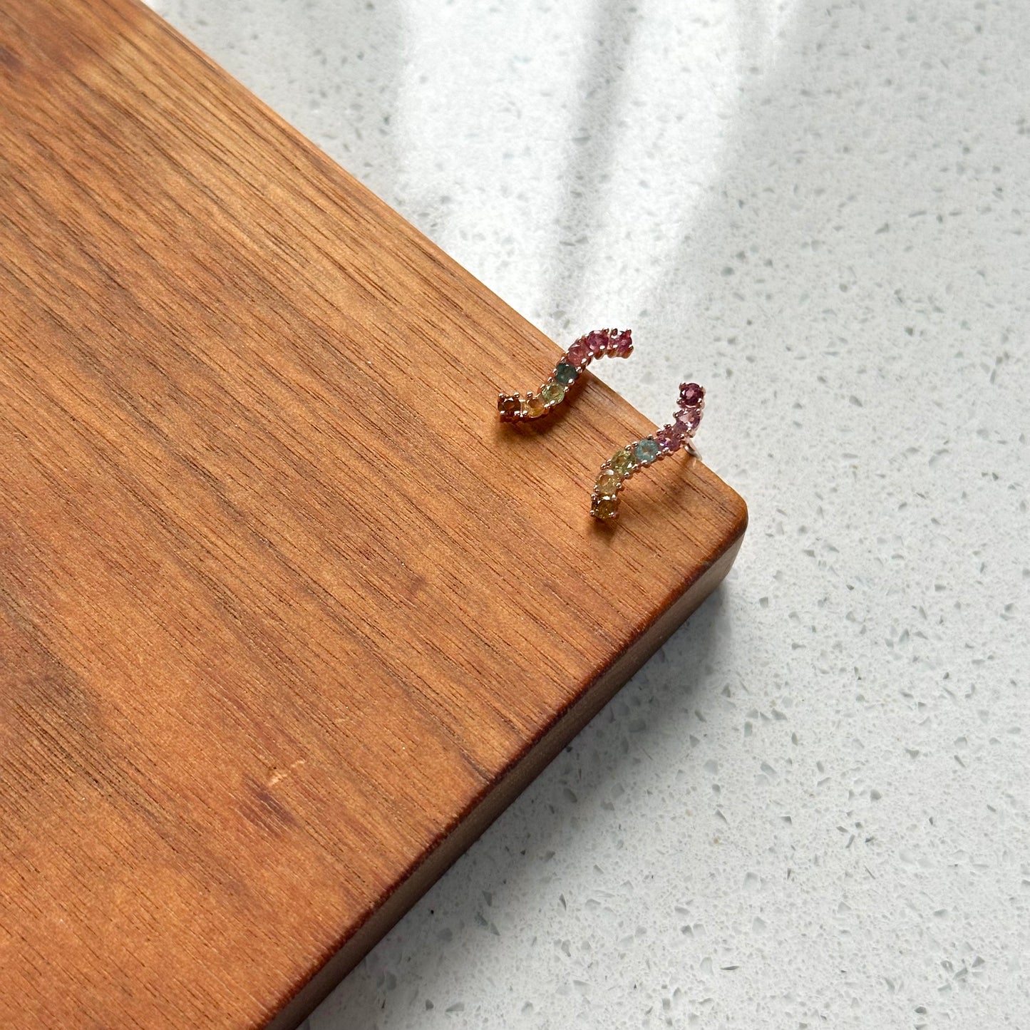 Tourmaline Curved Rose Gold-plated Earring