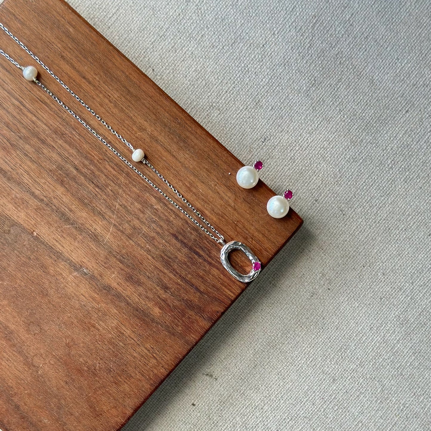 Ruby And Freshwater Pearl Sterling Silver Necklace