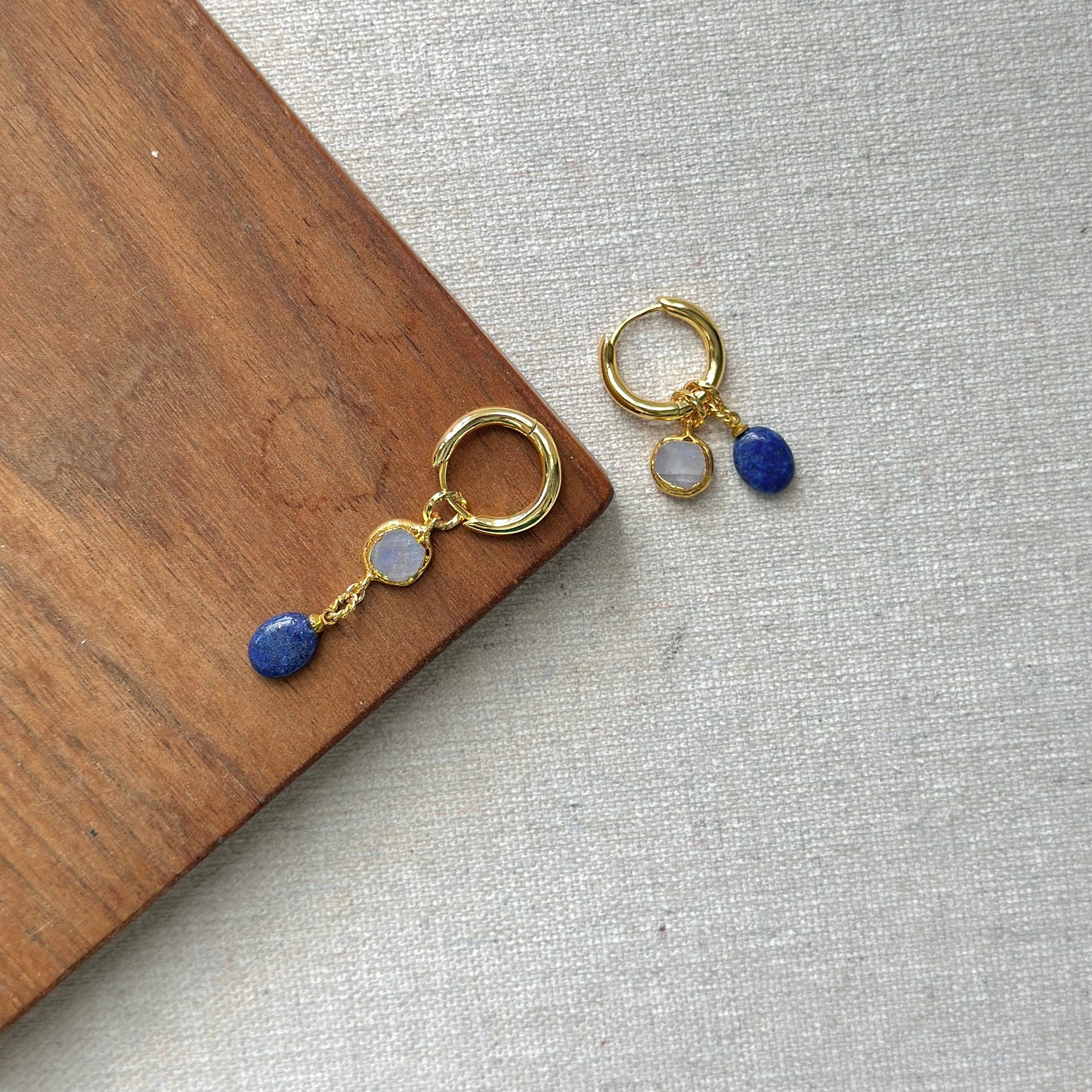 Two-way Lapis And Moonstone Ear Hoop