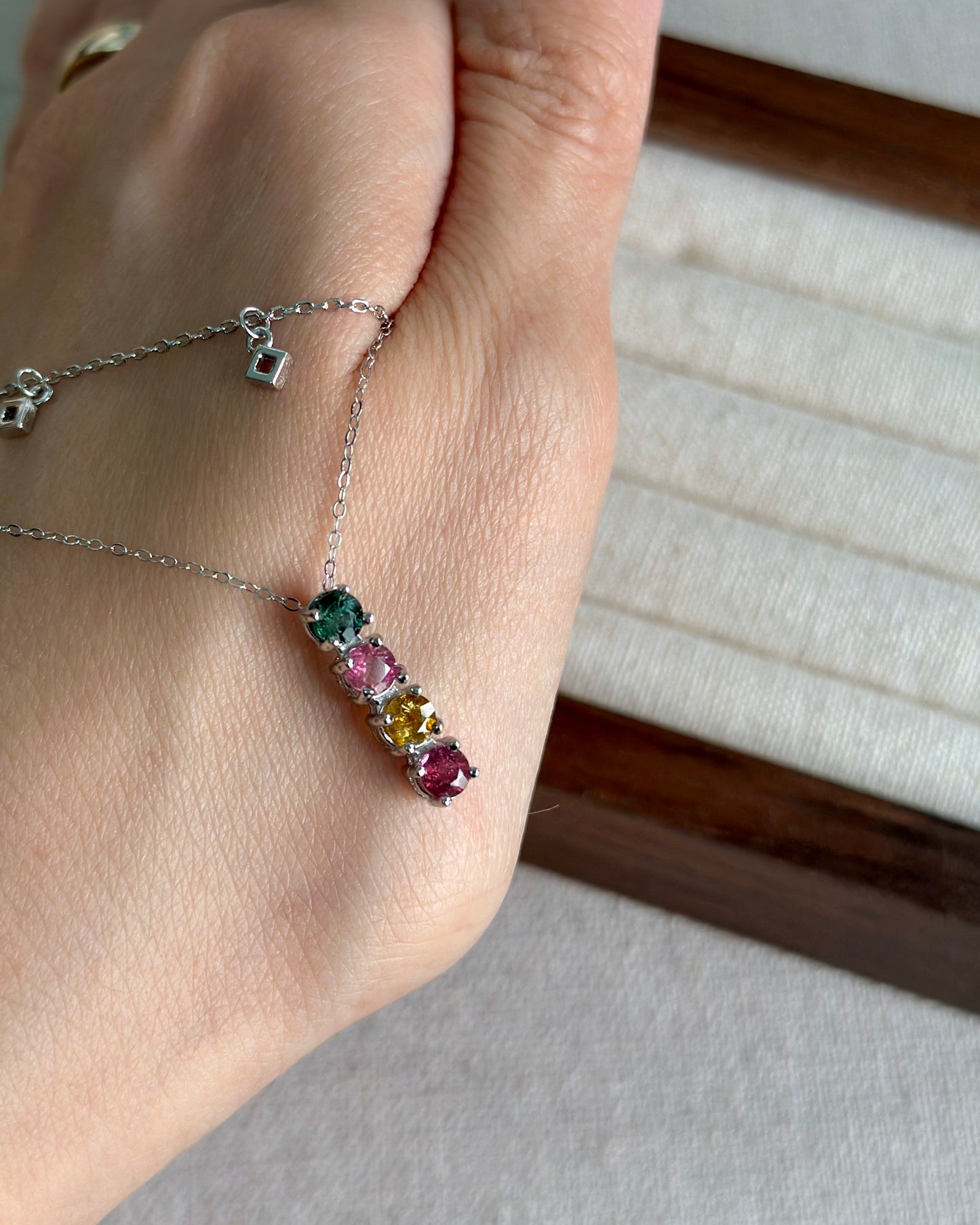Mixed Tourmaline Double Layer Sterling Silver Necklace