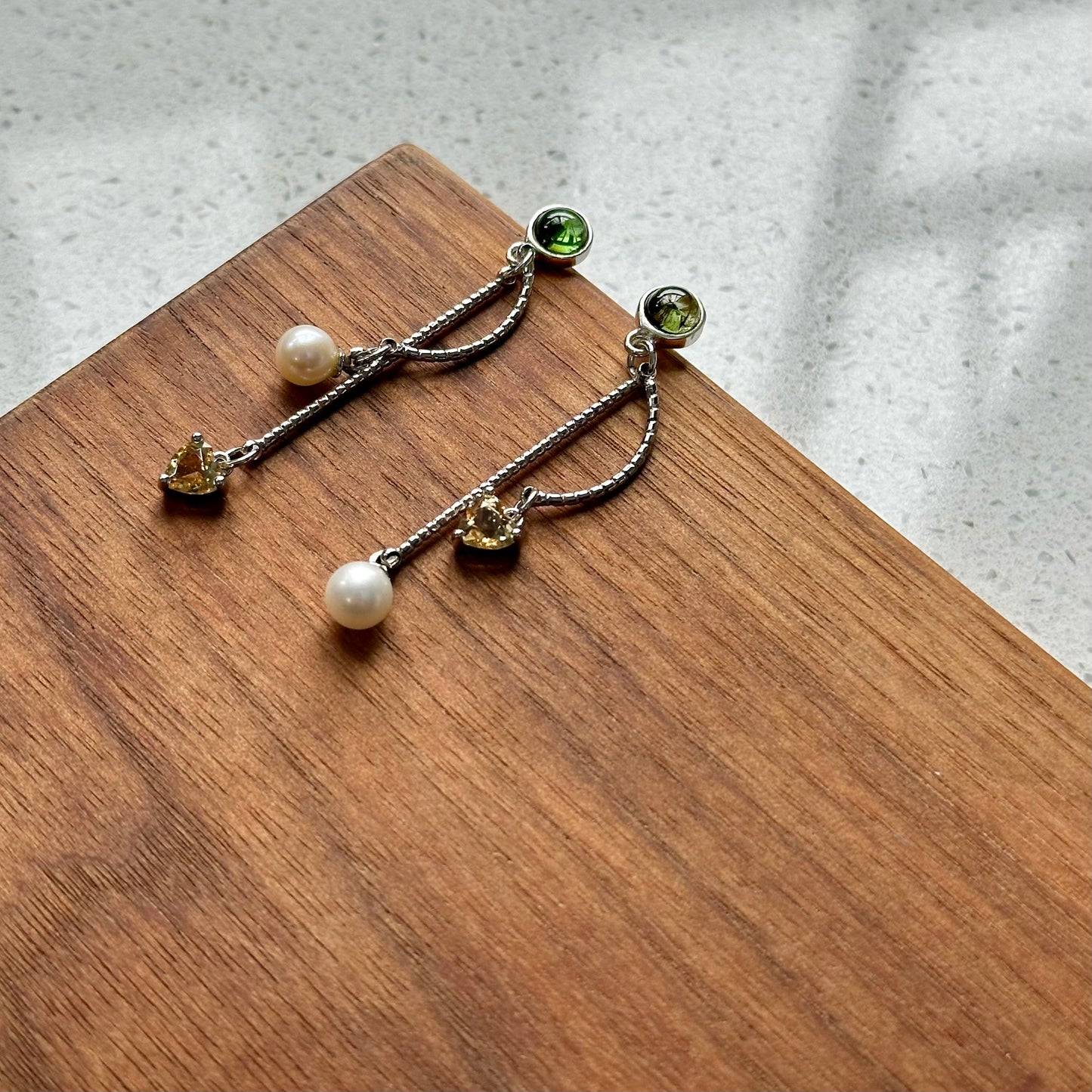 Green Tourmalime And Citrine Heart Danling Sterling Silver Earring