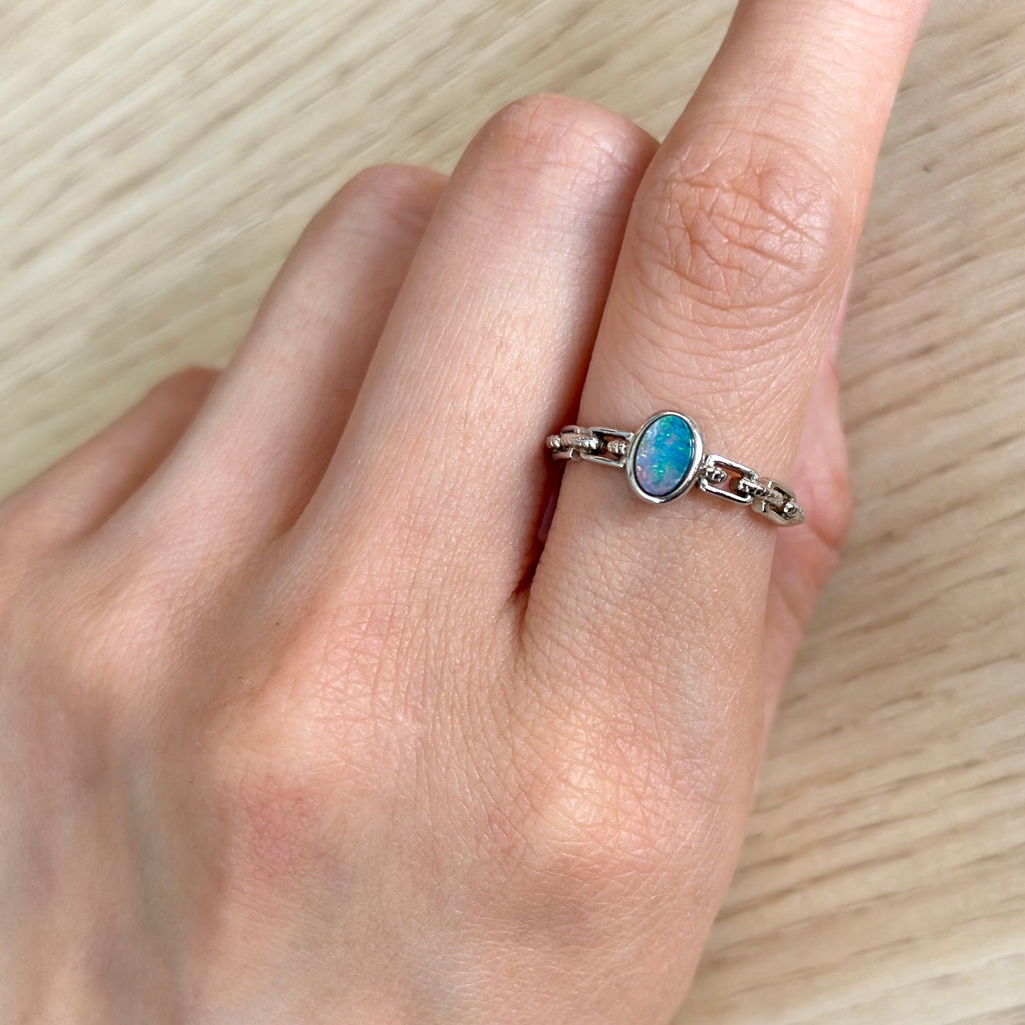 Australian Opal Oval Adjustable Sterling Silver Ring