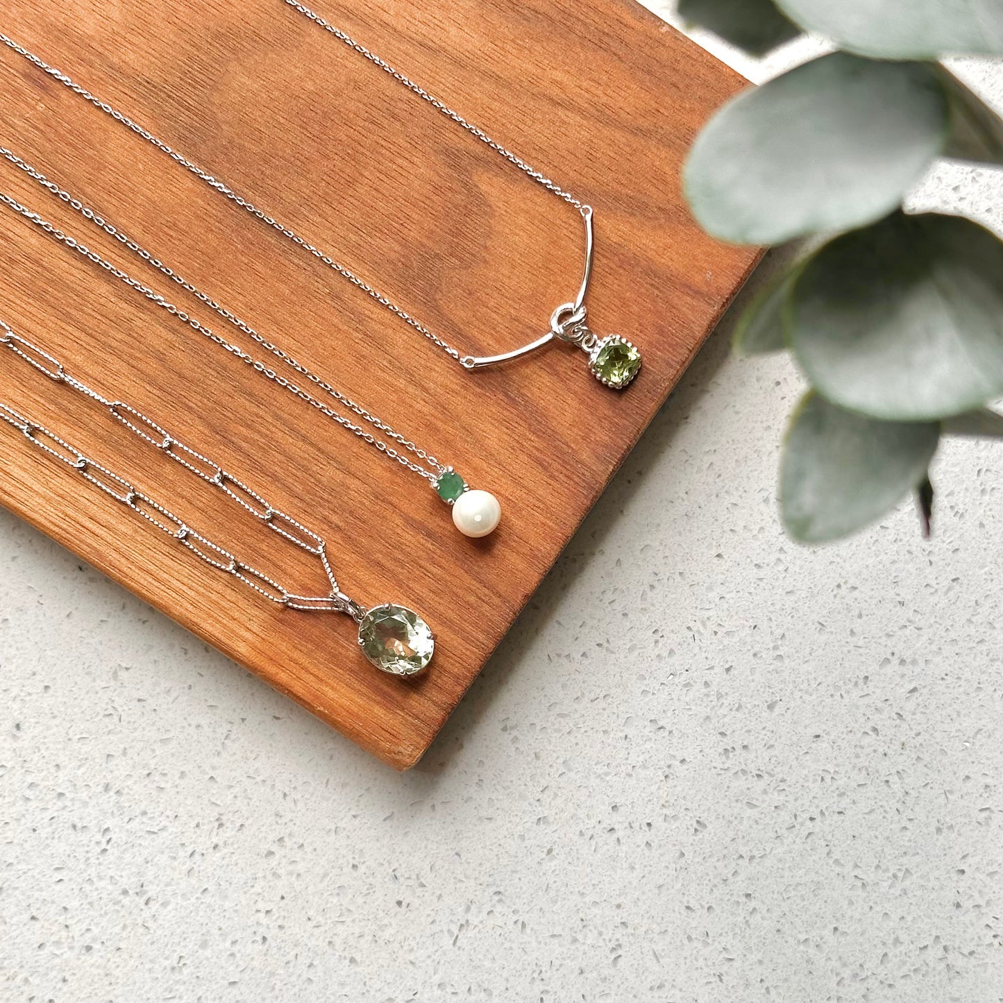 Emerald And Freshwater Pearl Sterling Silver Necklace