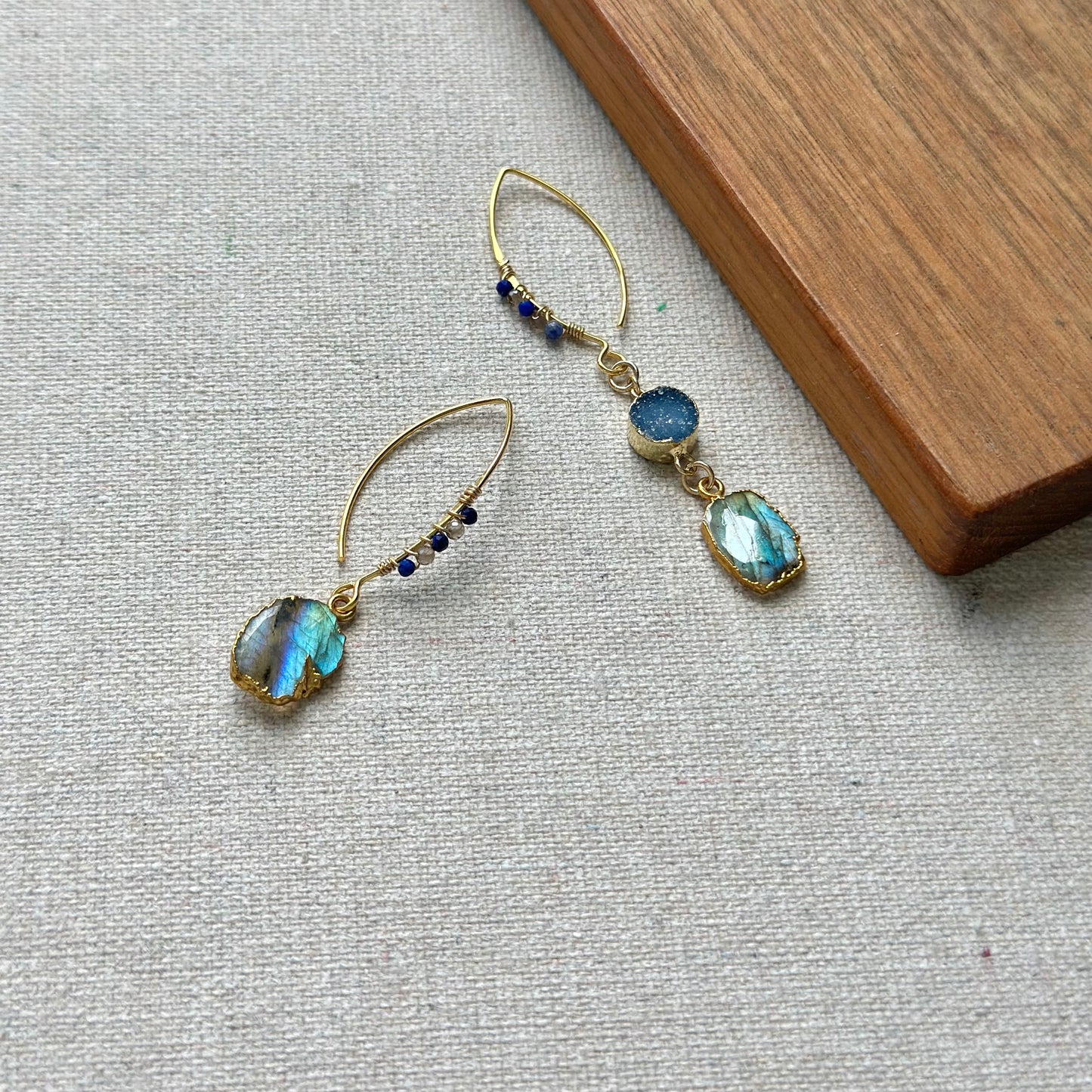 Labradorite & Lapis 14K Gold-filled Wire Wrapping Earring