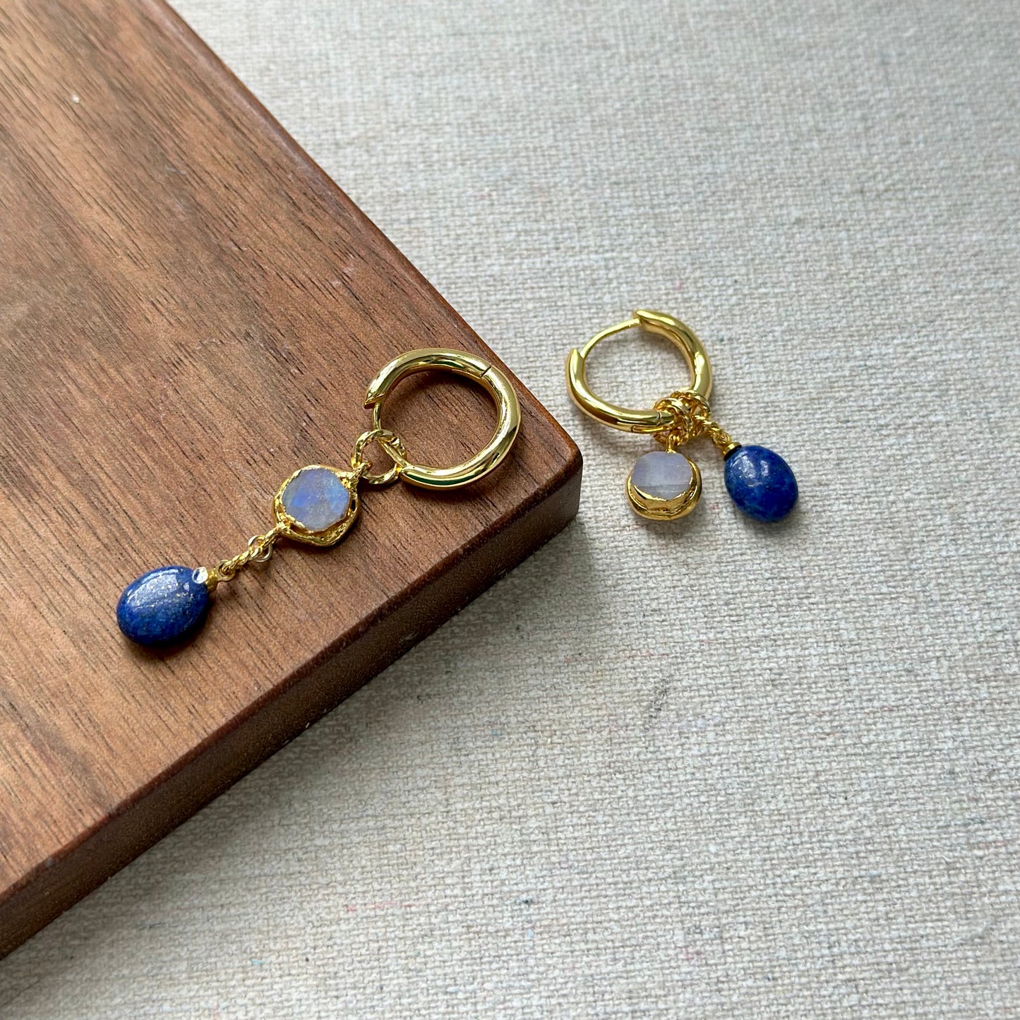 Two-way Lapis And Moonstone Ear Hoop