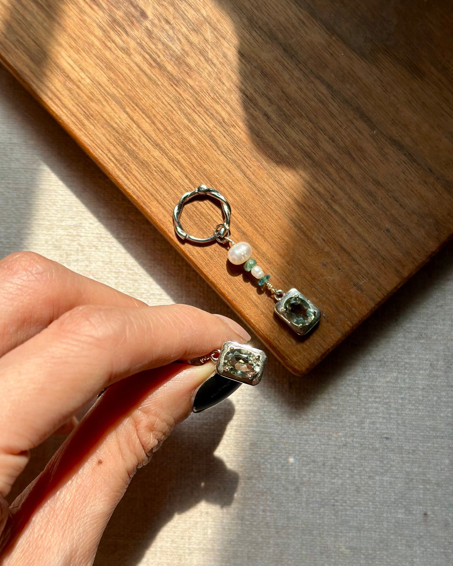 Green Amethyst And Emerald Beaded Two-way Ear Hoop