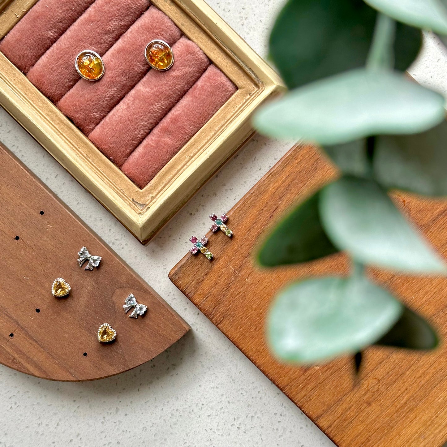 Aquamarine Bow Sterling Silver Stud