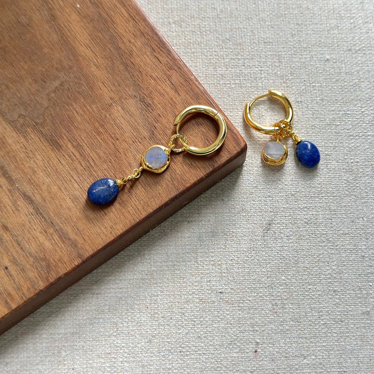 Two-way Lapis And Moonstone Ear Hoop