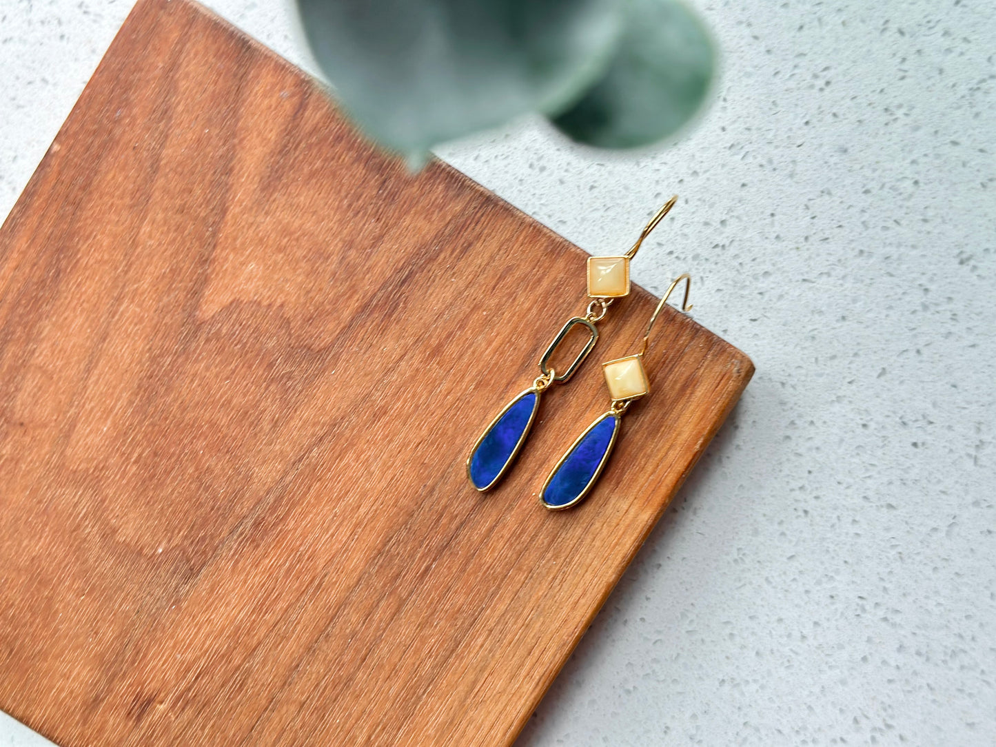 Australian Opal 4.02ct And Amber Gold-plated Earring