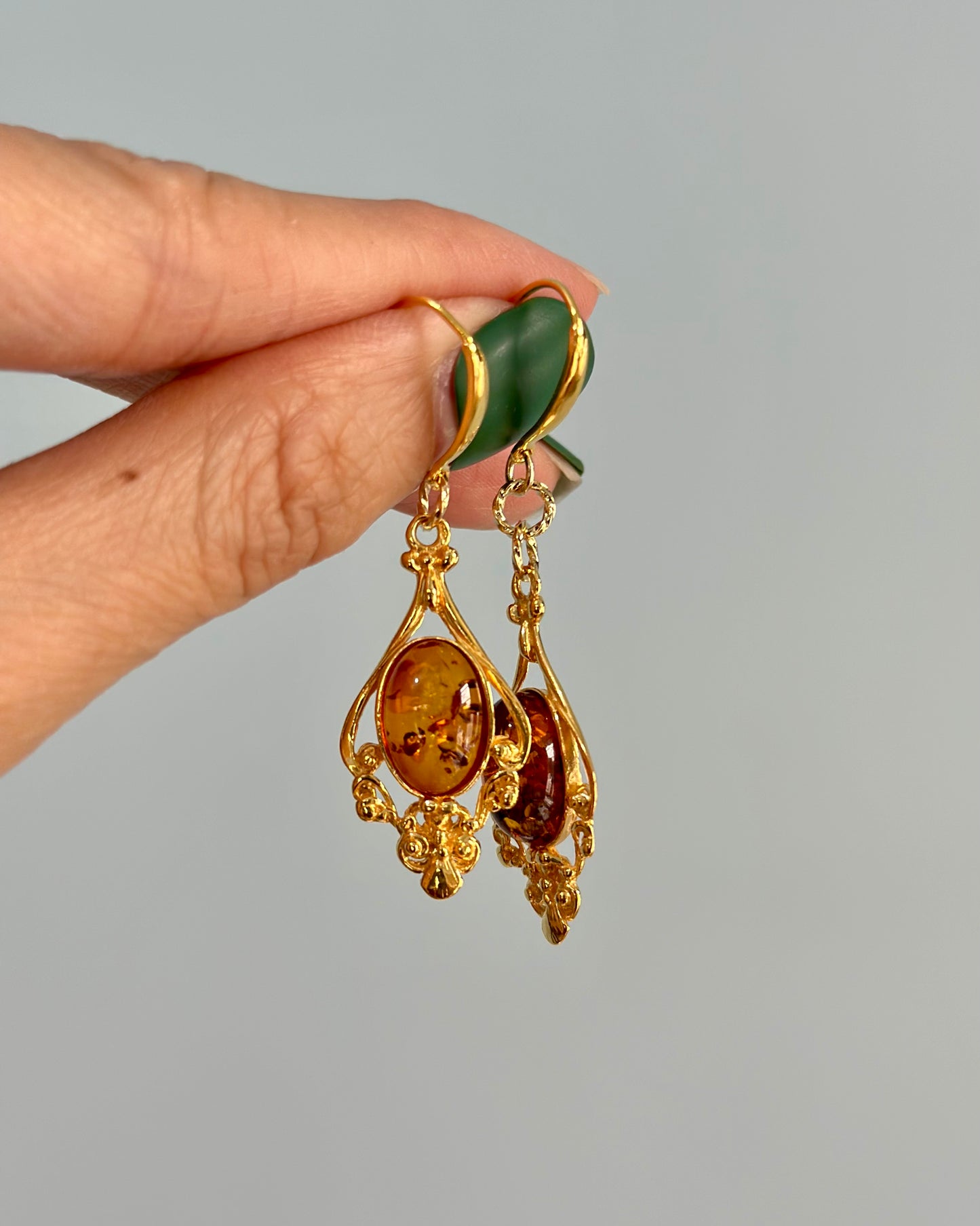 Amber Filigree Gold-plated Earring