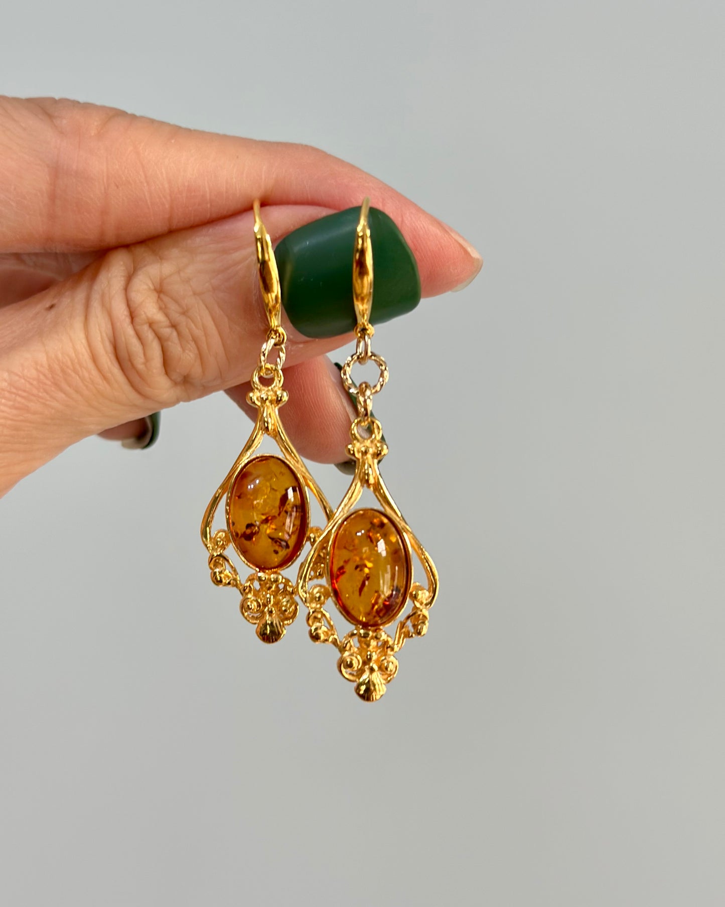 Amber Filigree Gold-plated Earring