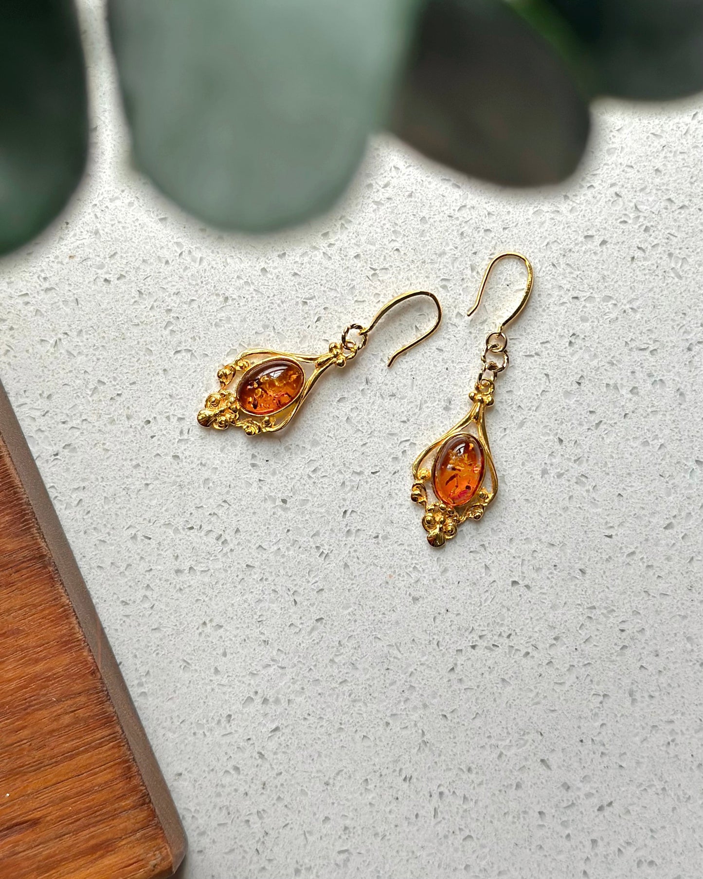 Amber Filigree Gold-plated Earring