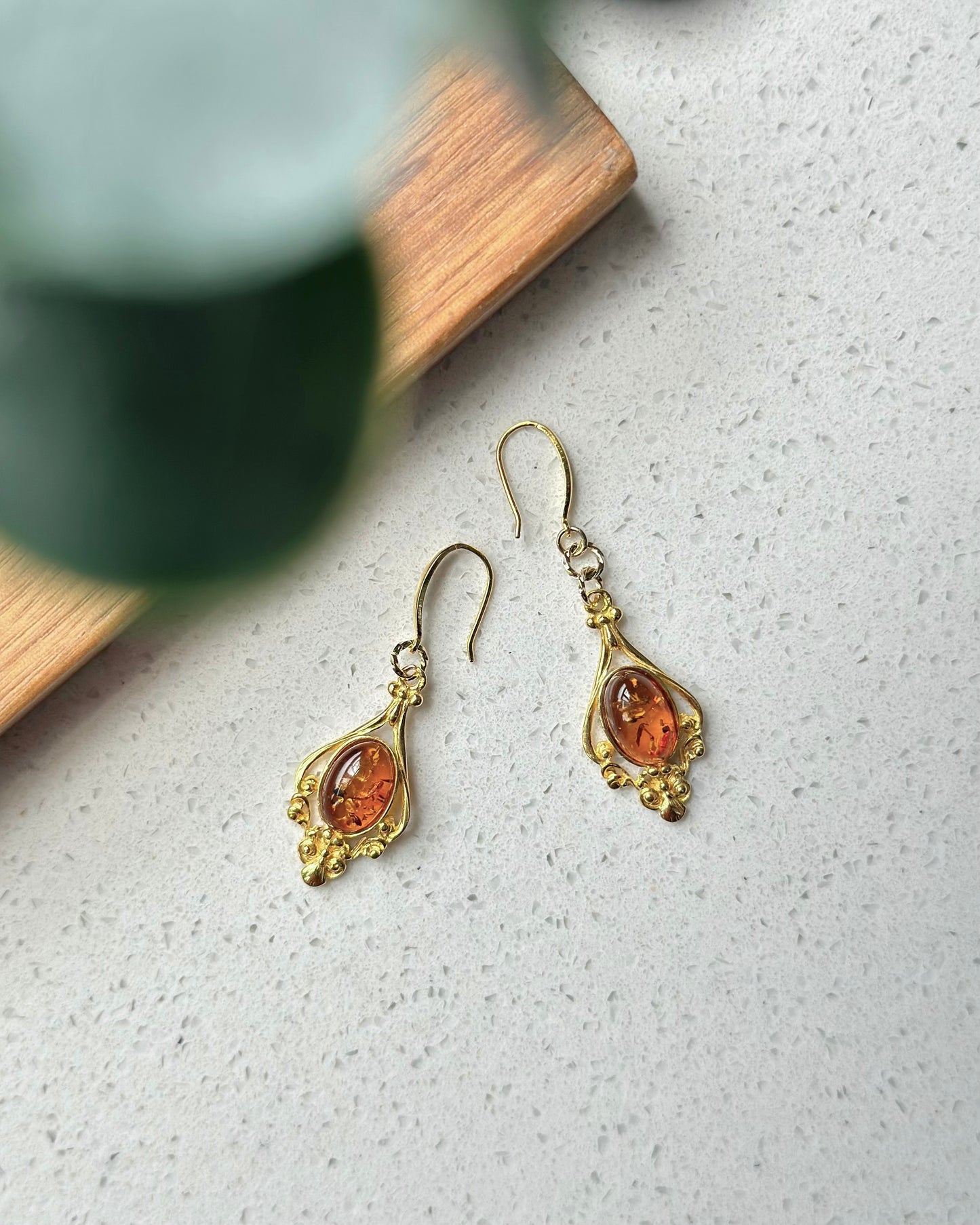 Amber Filigree Gold-plated Earring