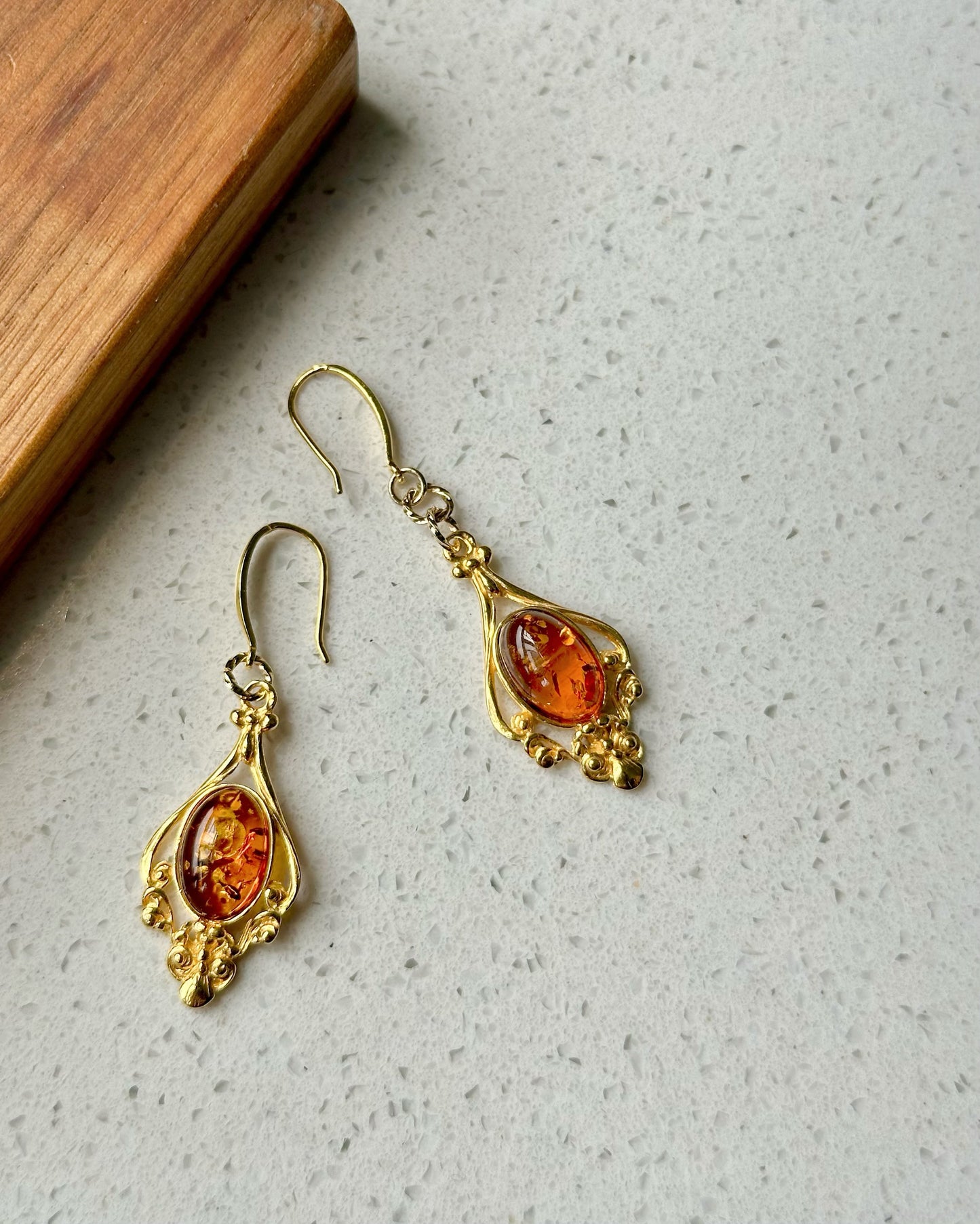 Amber Filigree Gold-plated Earring