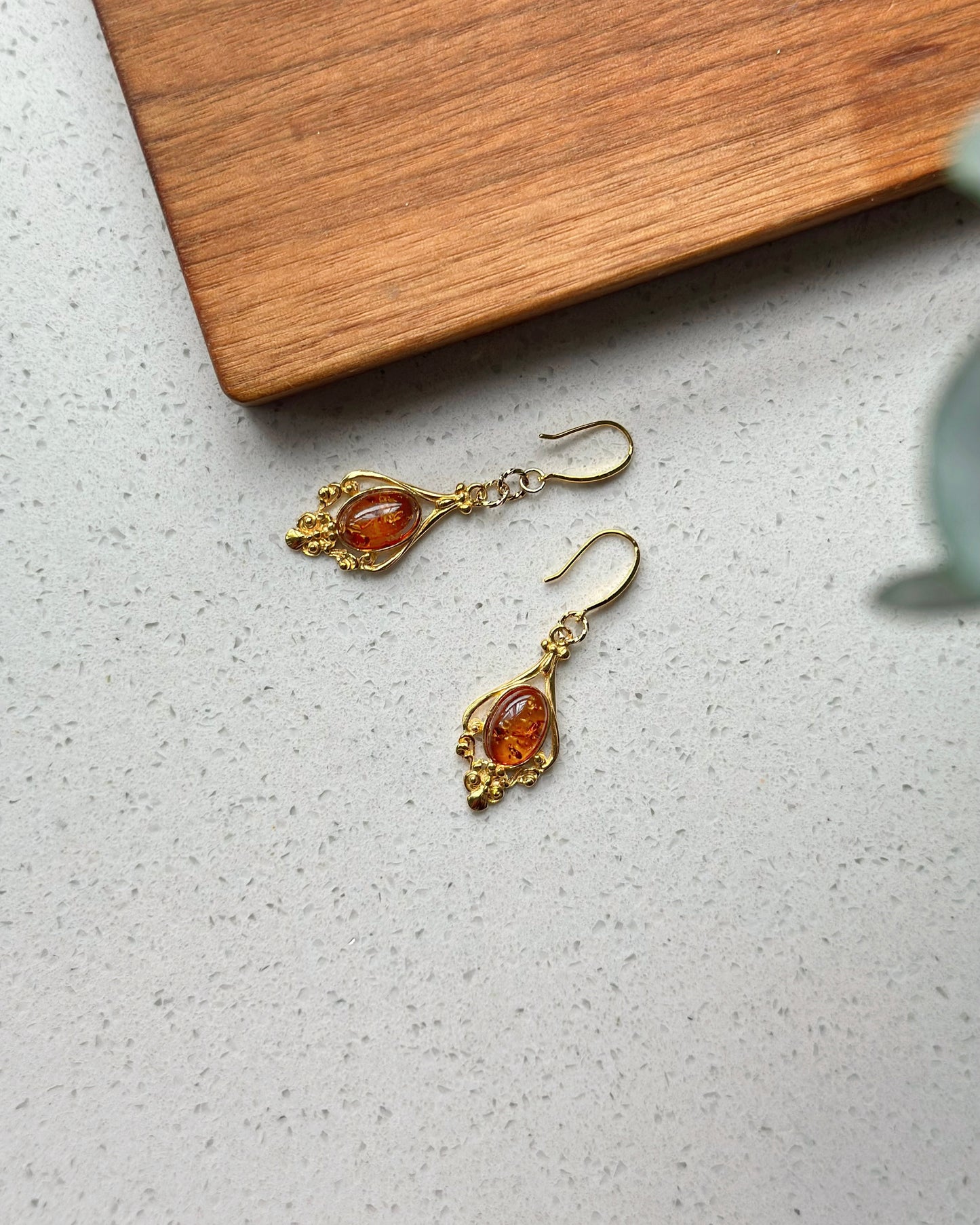 Amber Filigree Gold-plated Earring