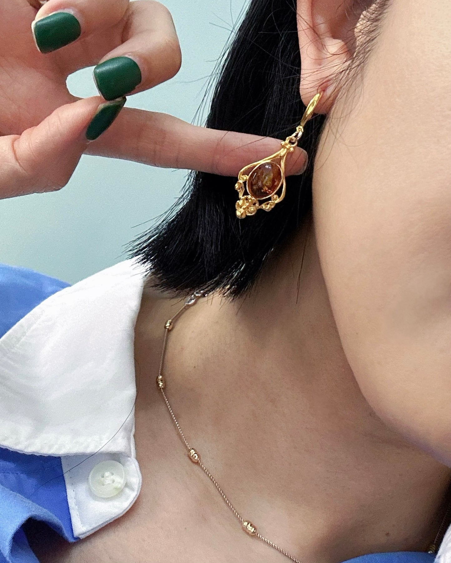 Amber Filigree Gold-plated Earring