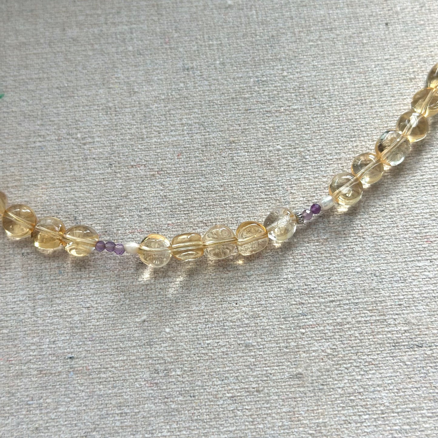 Citrine And Amethyst Mixed Freshwater Pearl Beaded Necklace