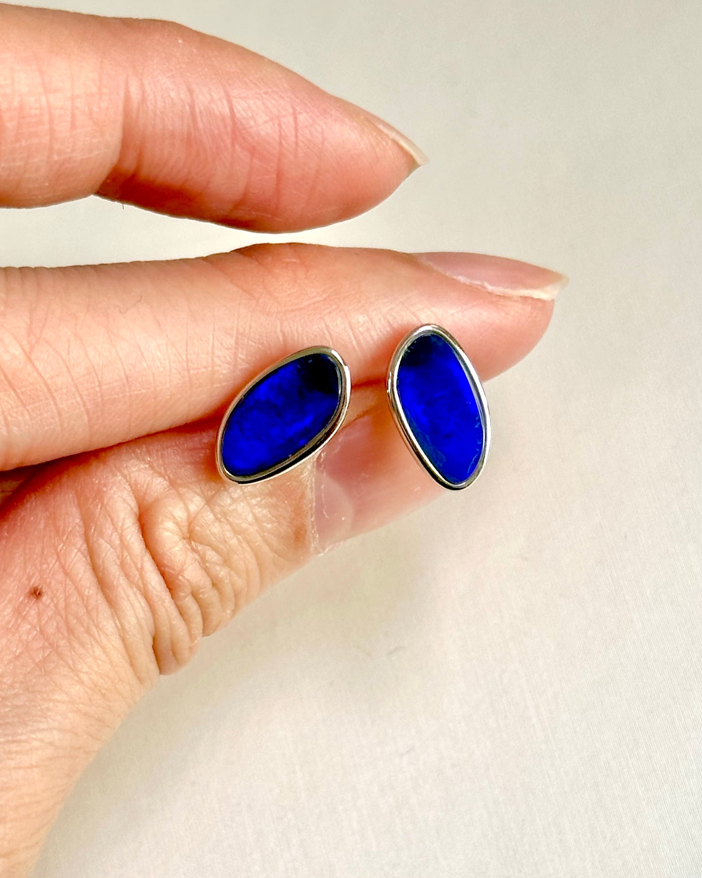 Australian Opal Marine Blue 1.36ct Sterling Silver Ear Stud