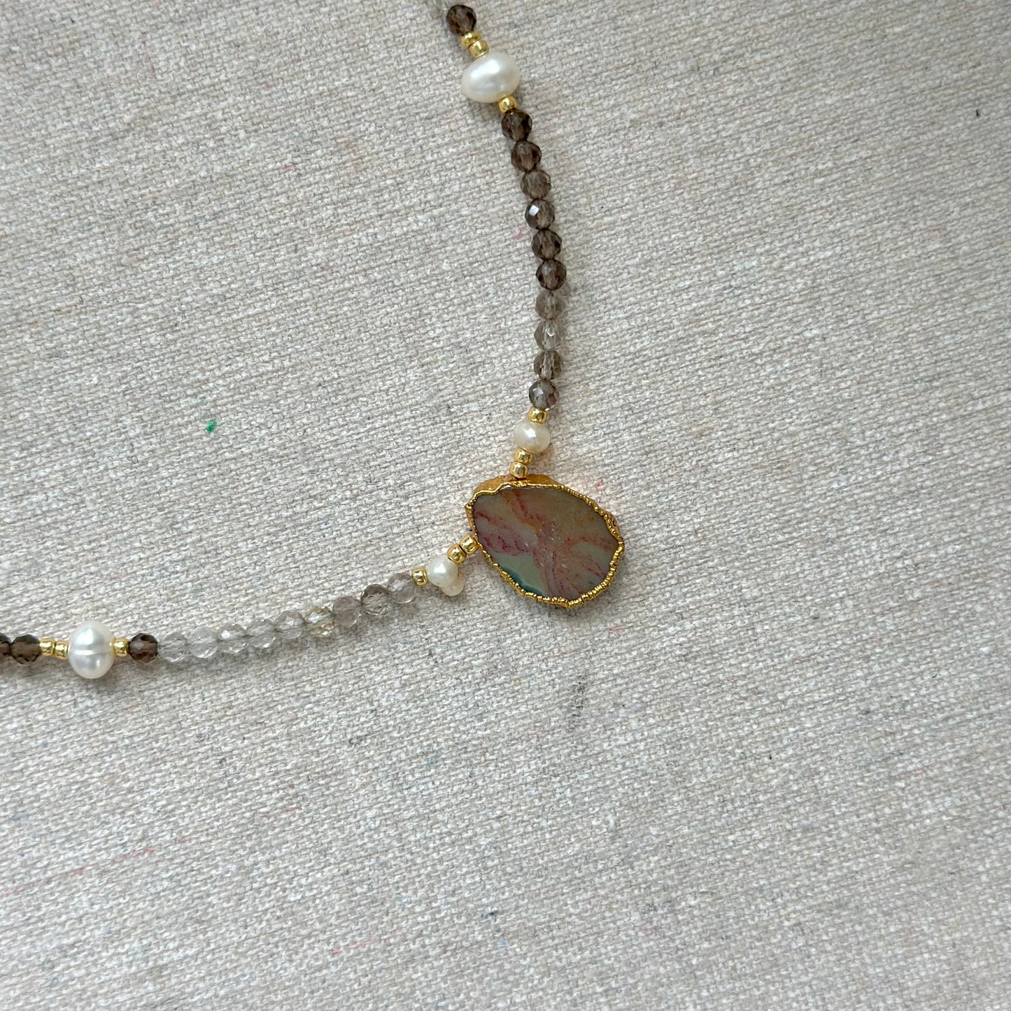 Smoky Quartz Beaded And Agate Necklace