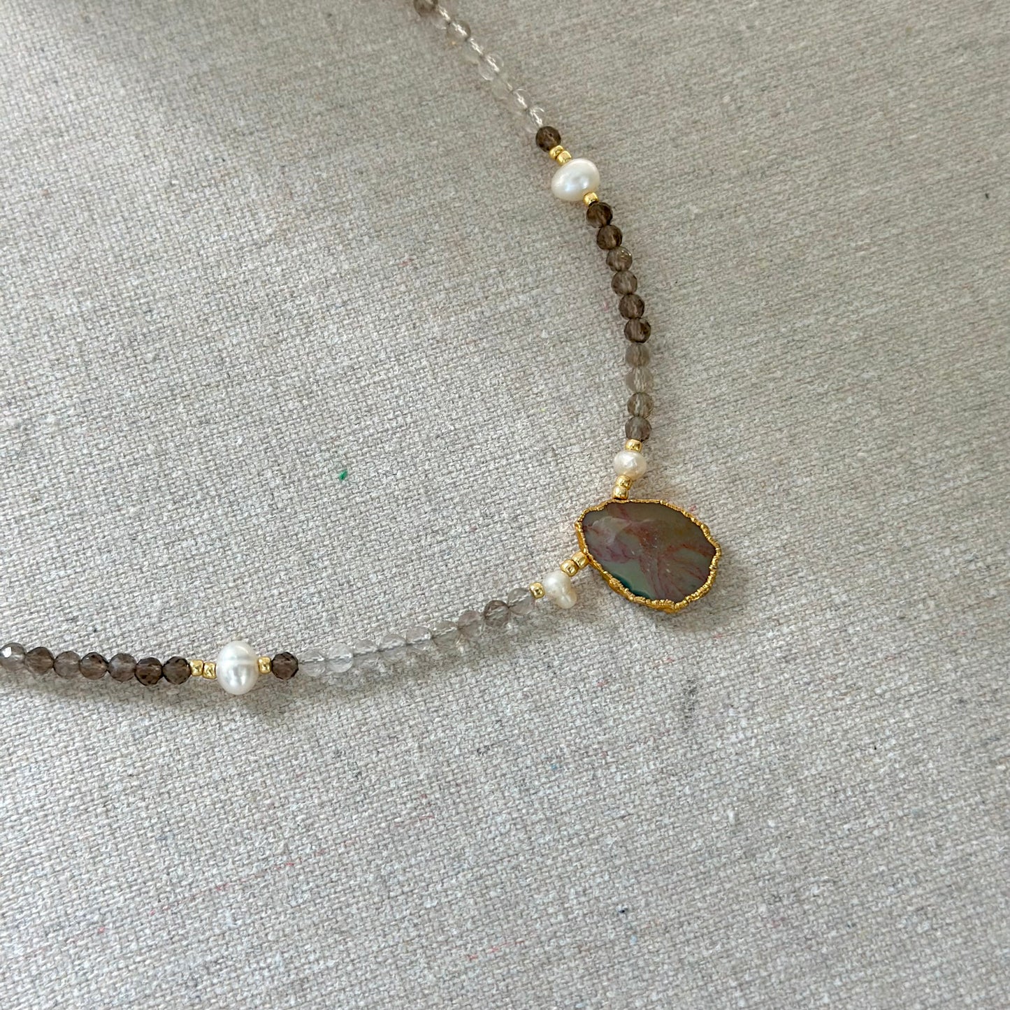 Smoky Quartz Beaded And Agate Necklace
