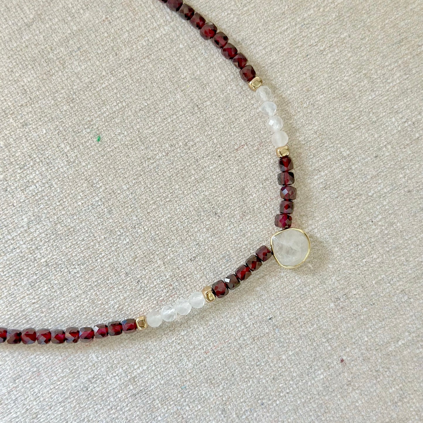 Garnet And Moonstone Beaded Necklace