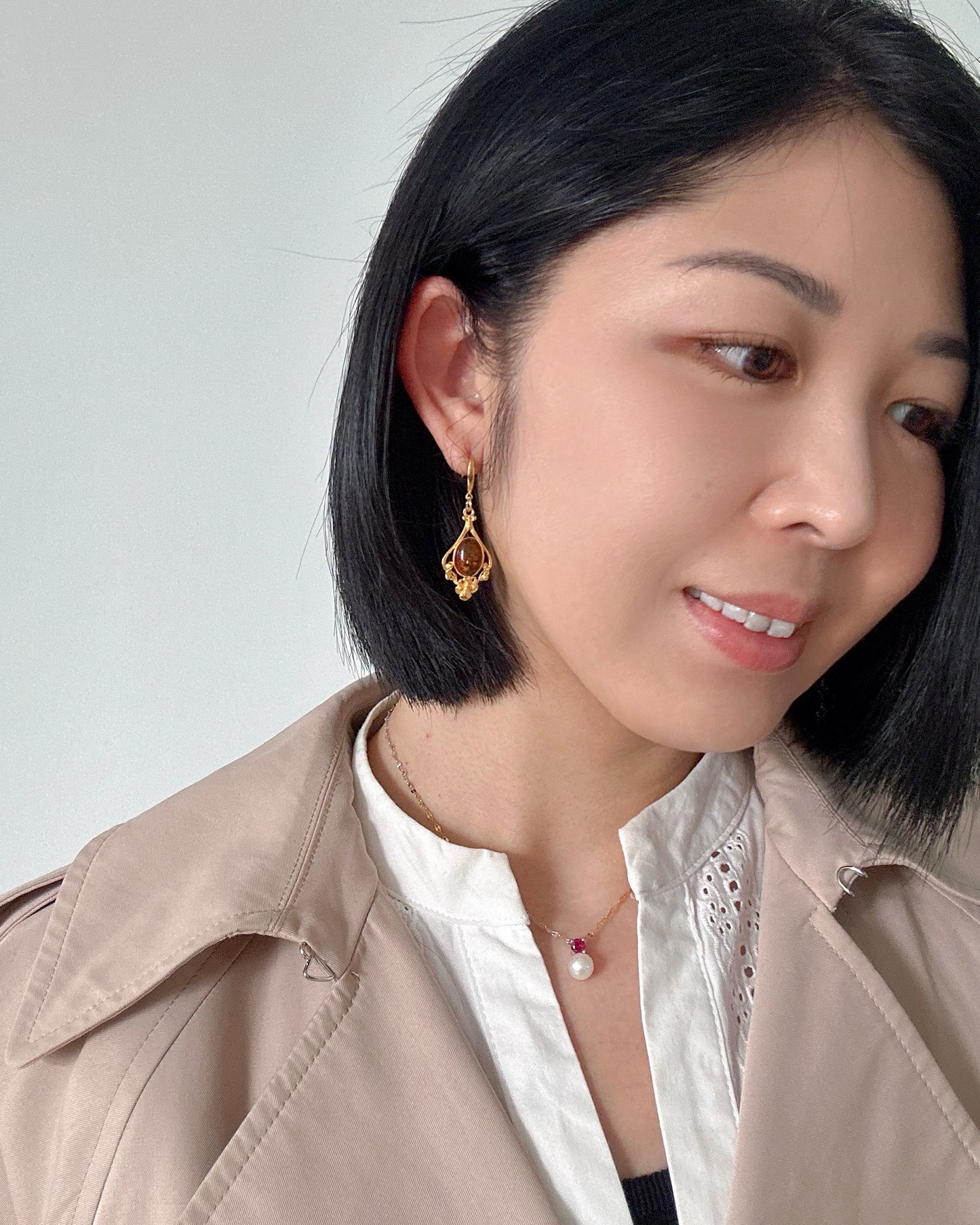Amber Filigree Gold-plated Earring