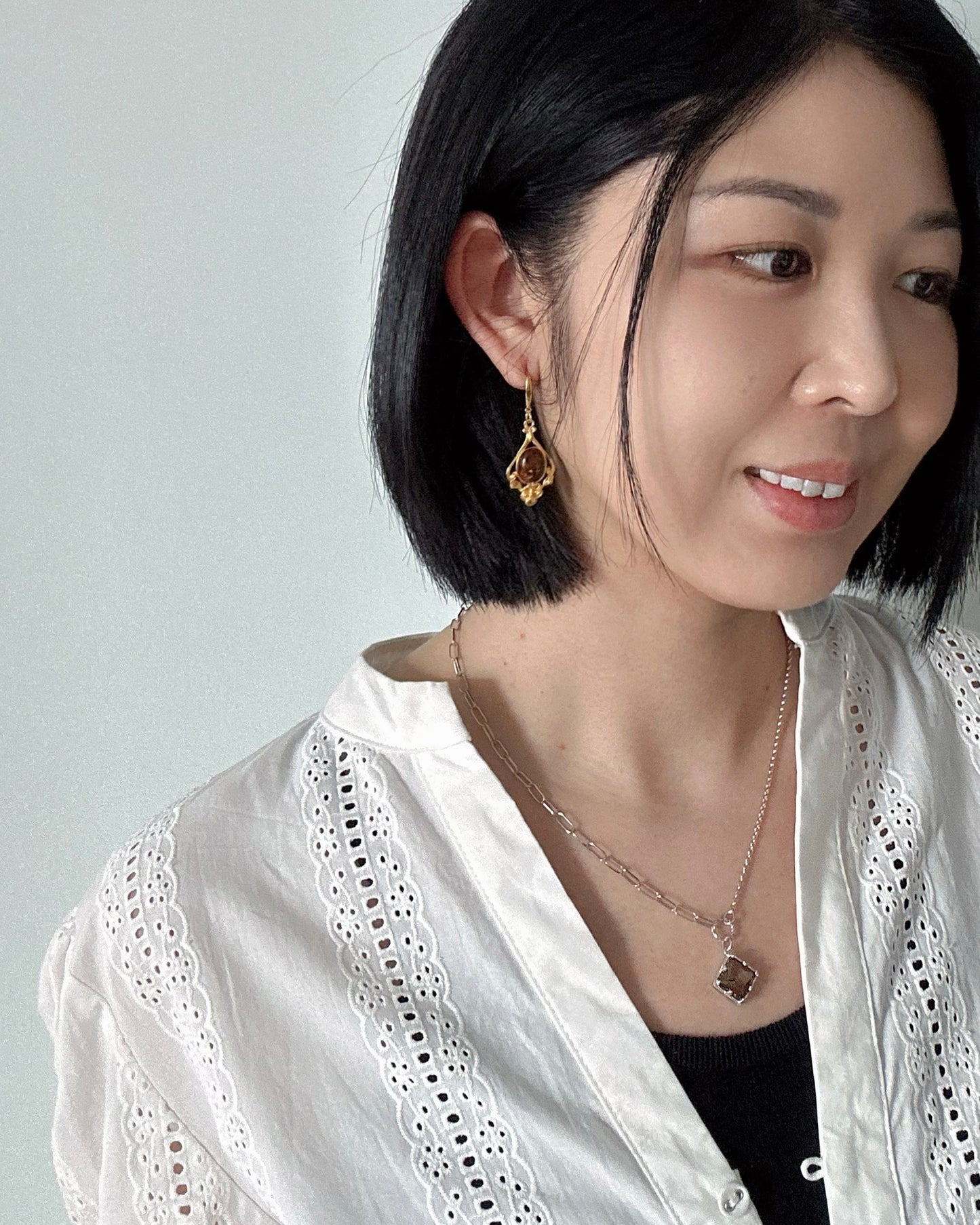 Amber Filigree Gold-plated Earring