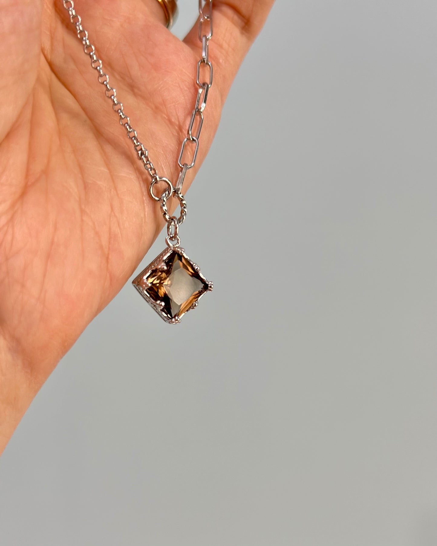Smoky Quartz Asymmetric Sterling Silver Necklace