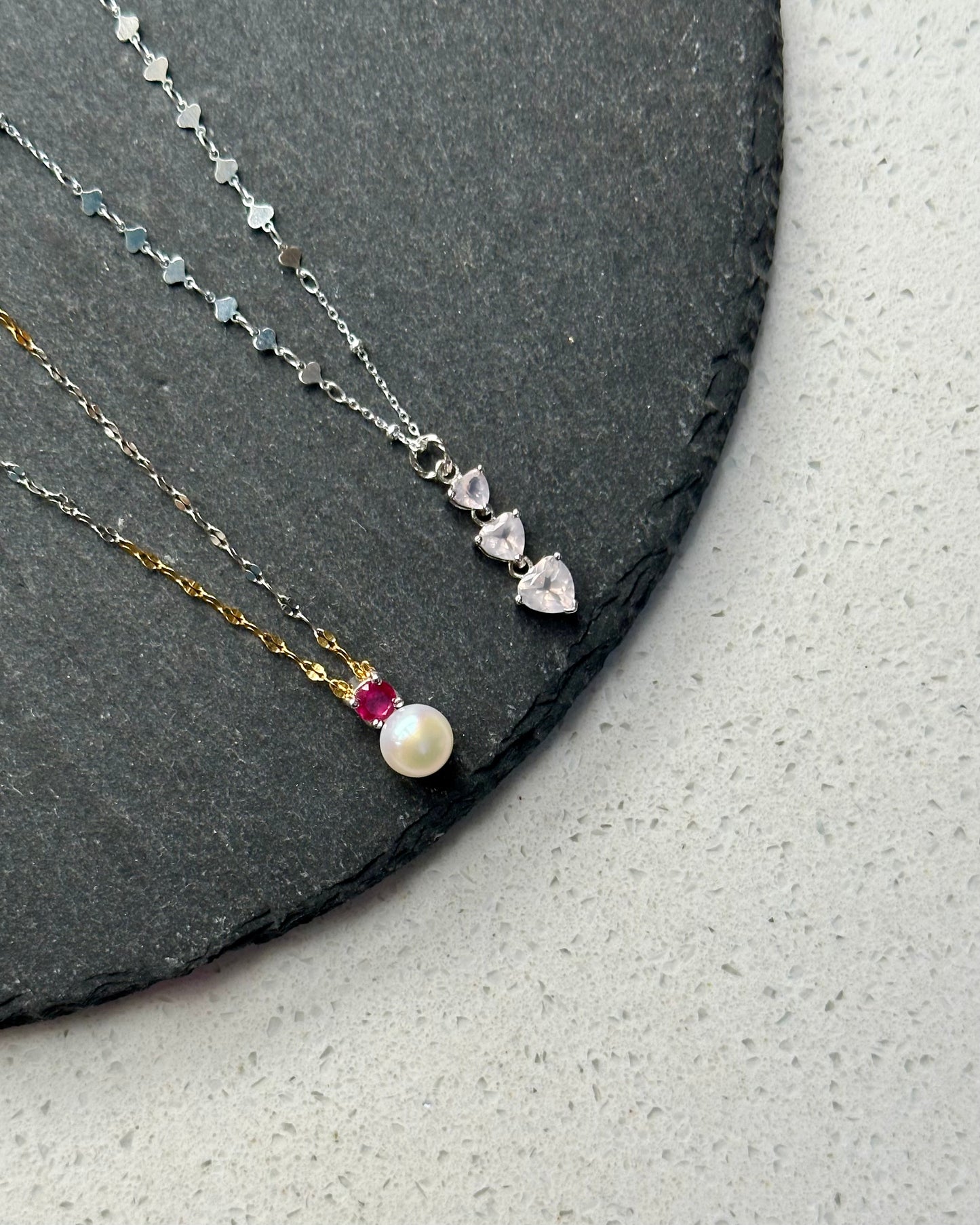 Ruby And Freshwater Pearl Two Tone Sterling Silver Necklace