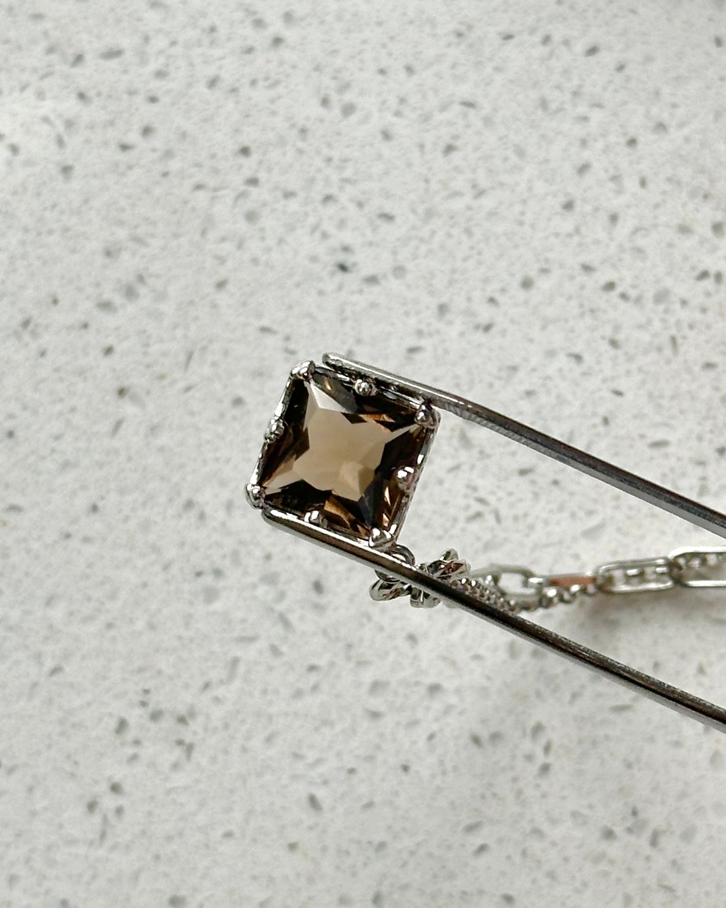 Smoky Quartz Asymmetric Sterling Silver Necklace