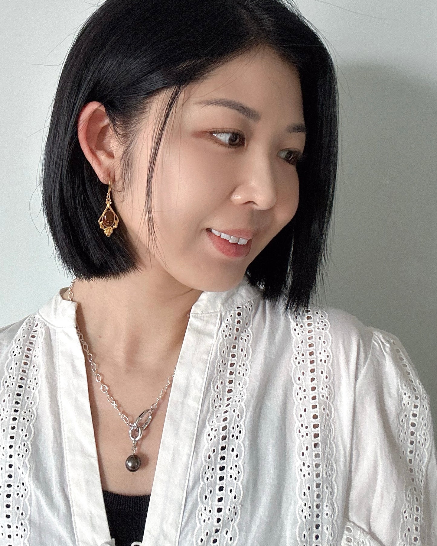 Amber Filigree Gold-plated Earring