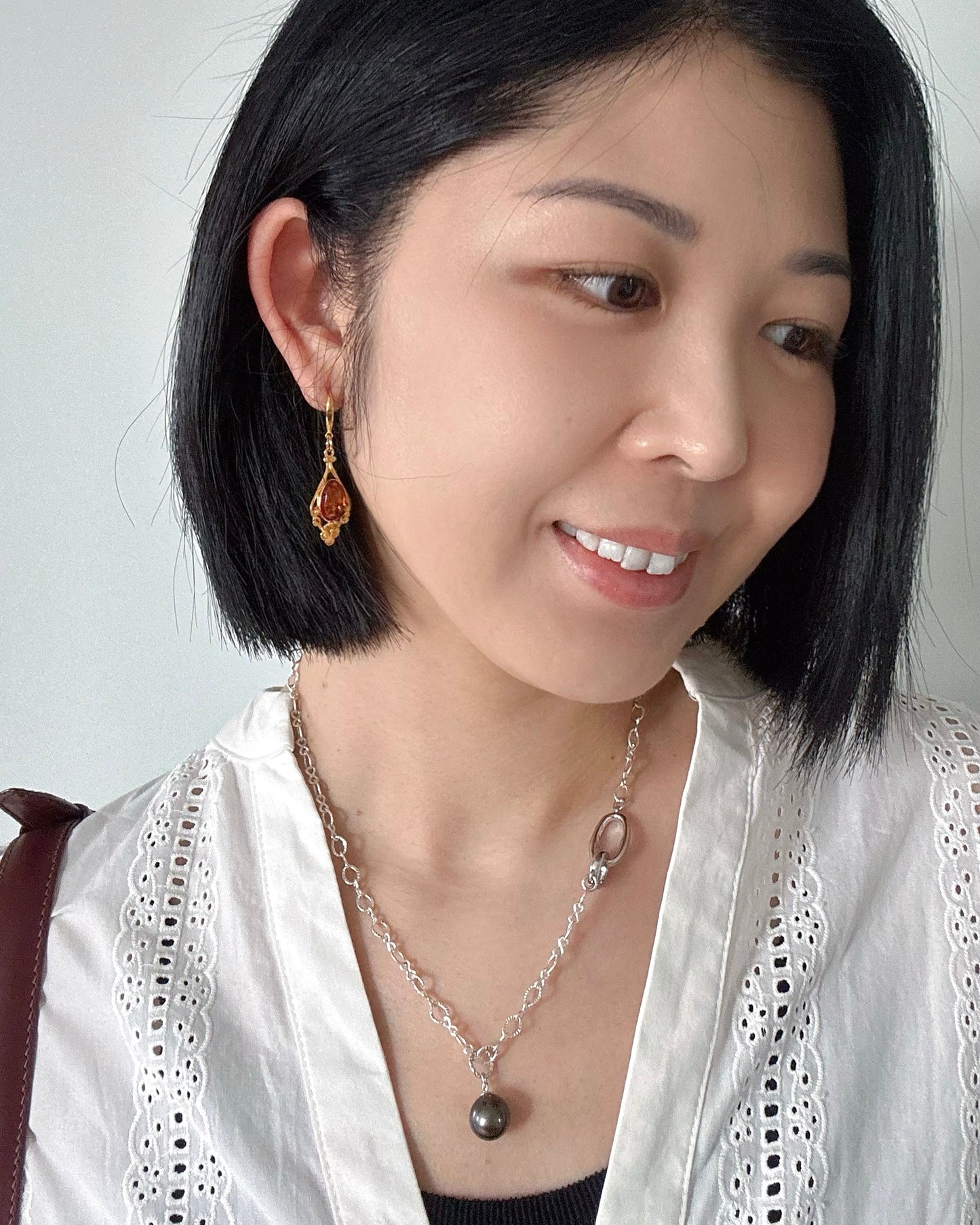 Amber Filigree Gold-plated Earring