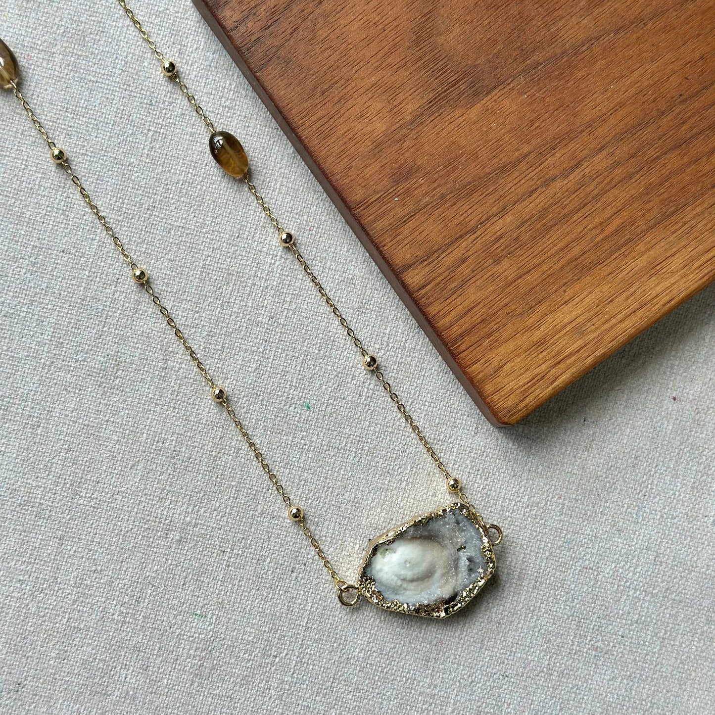 Agate And Smoky Quartz Gold-plated Long Necklace