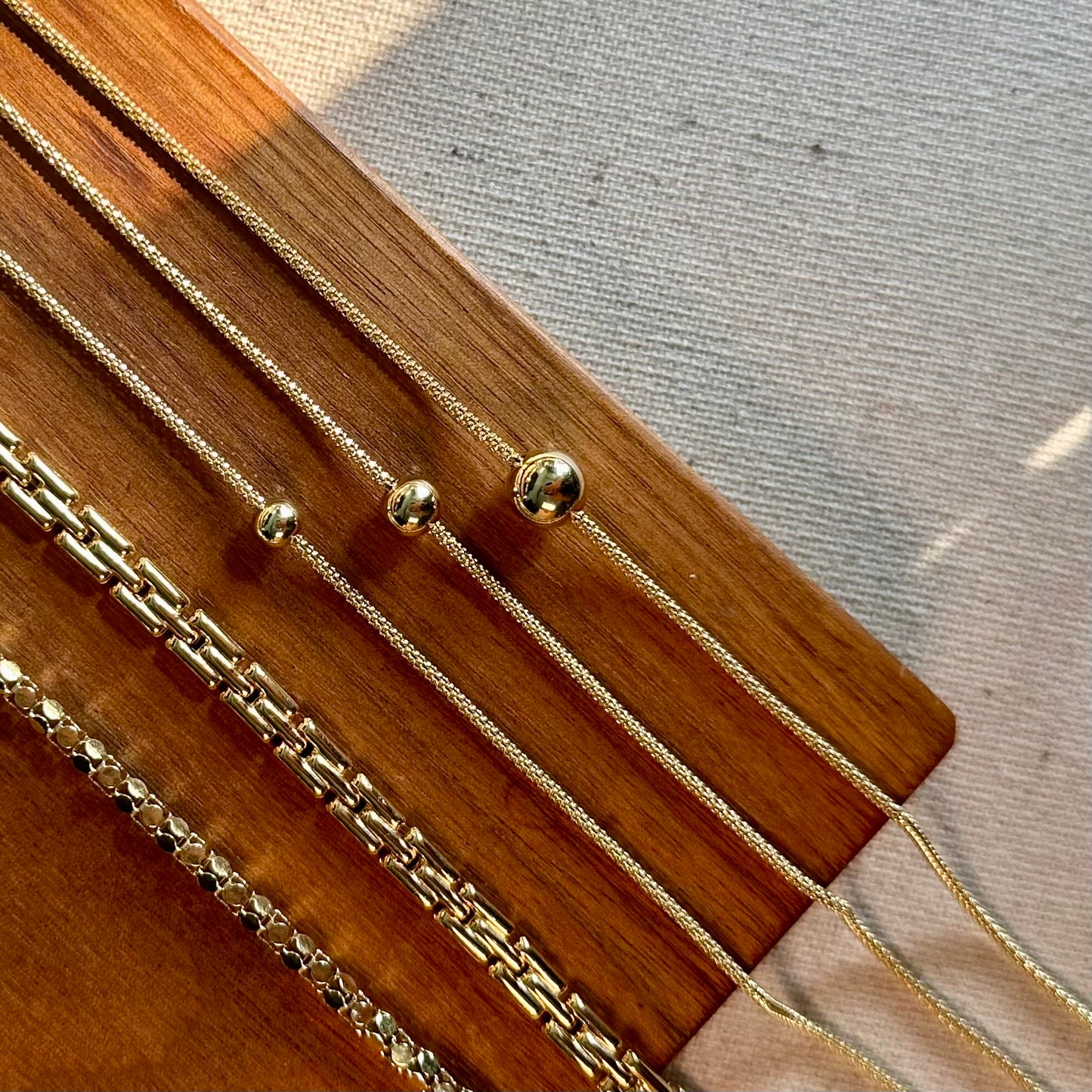 Gold-plated Italian Sterling Silver Triple Layer And Gold Beads Necklace