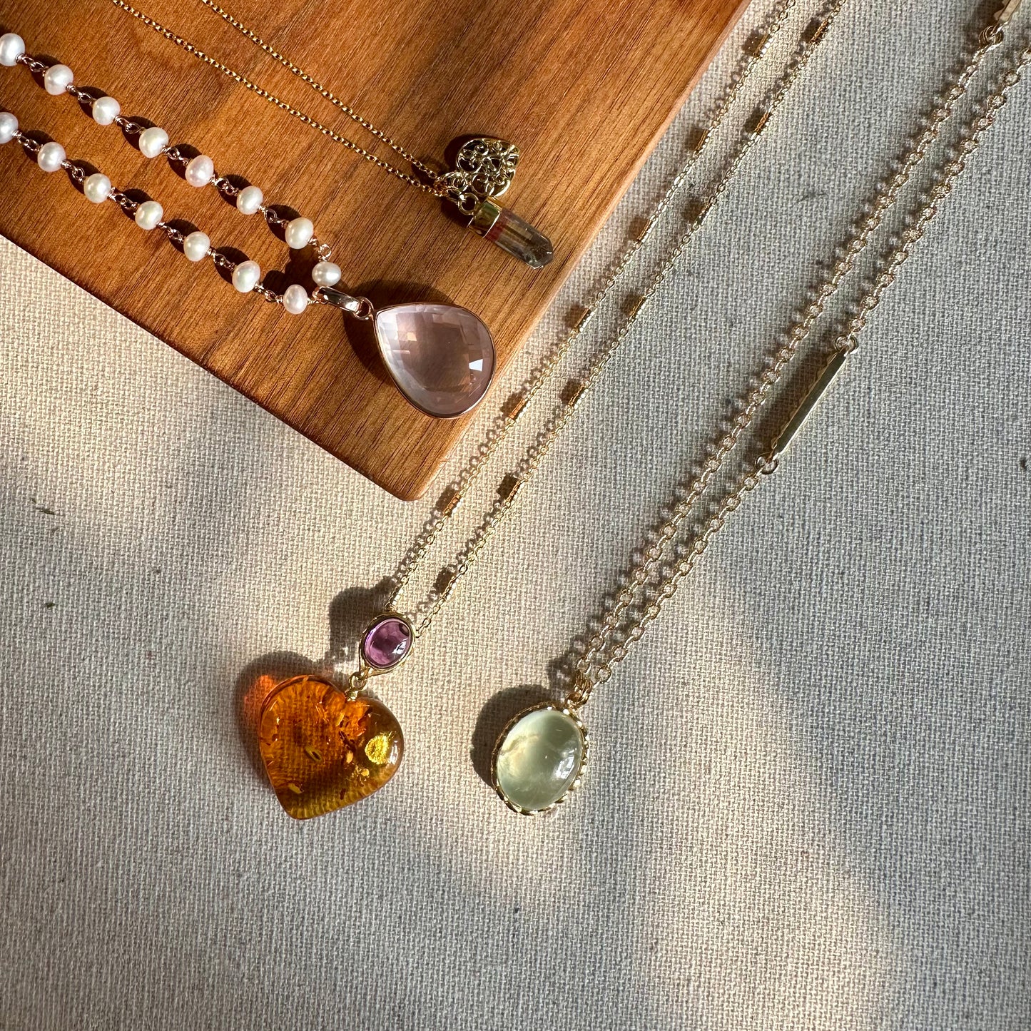 Prehnite Long Gold-plated Necklace