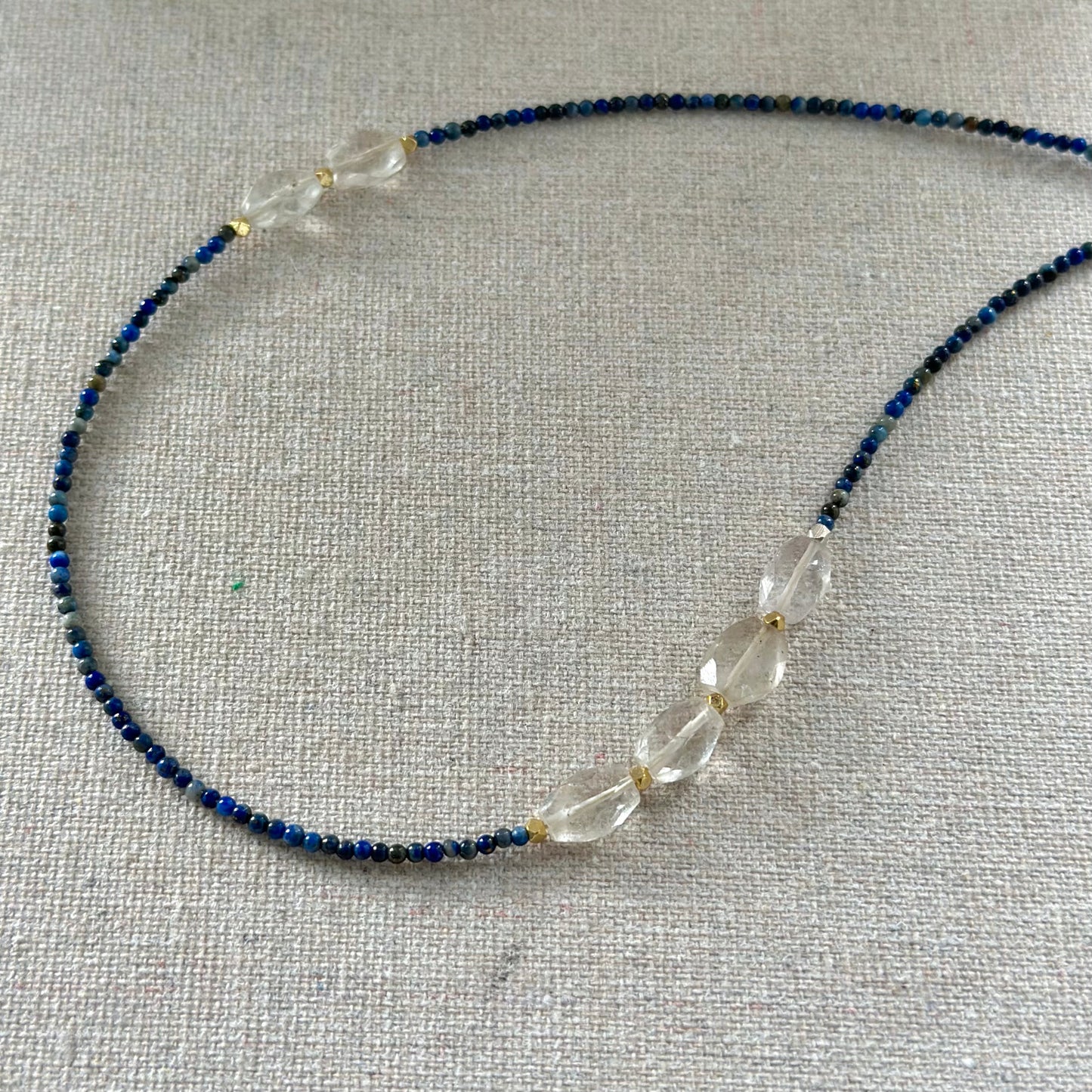 Lapis And Aquamarine Beaded Asymmetric Necklace