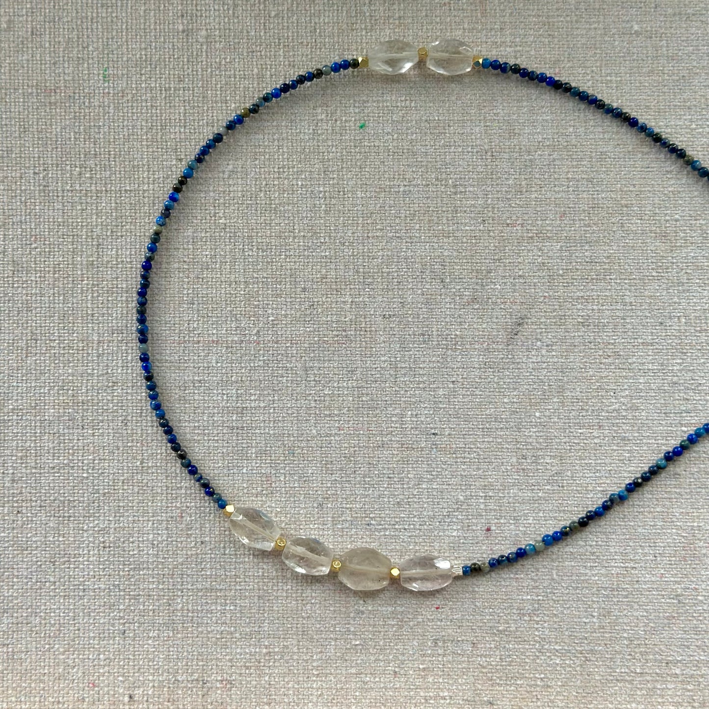 Lapis And Aquamarine Beaded Asymmetric Necklace