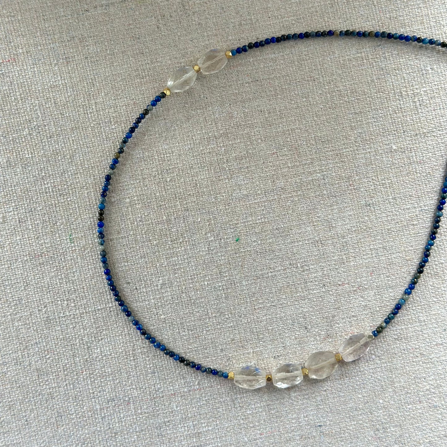 Lapis And Aquamarine Beaded Asymmetric Necklace