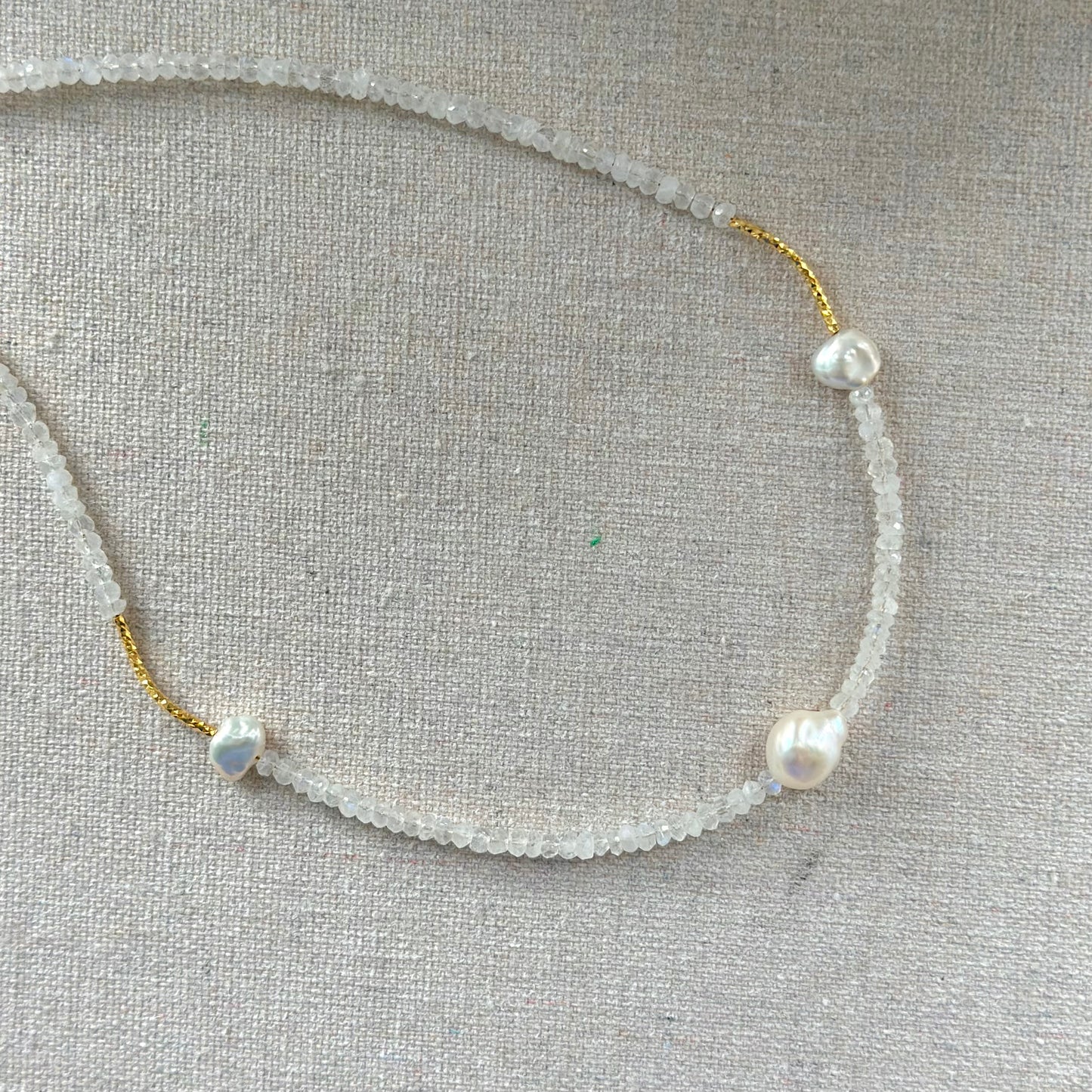 Moonstone And Freshwater Pearl Beaded Asymmetric Necklace