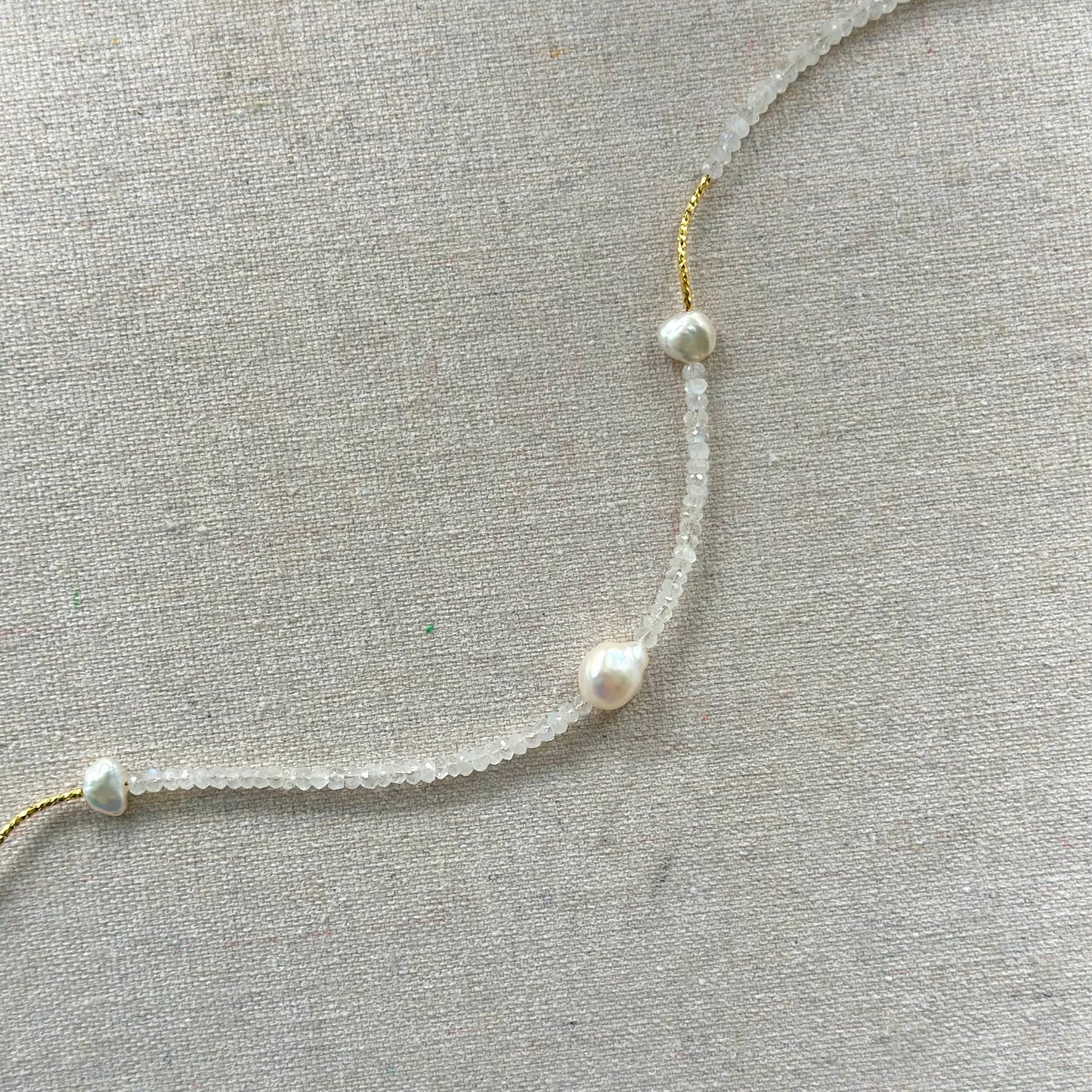 Moonstone And Freshwater Pearl Beaded Asymmetric Necklace