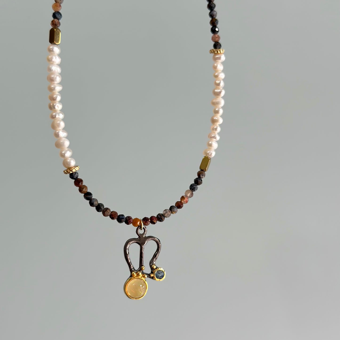 Pietersite Mixed Freshwater Pearl Beaded And Opal Necklace