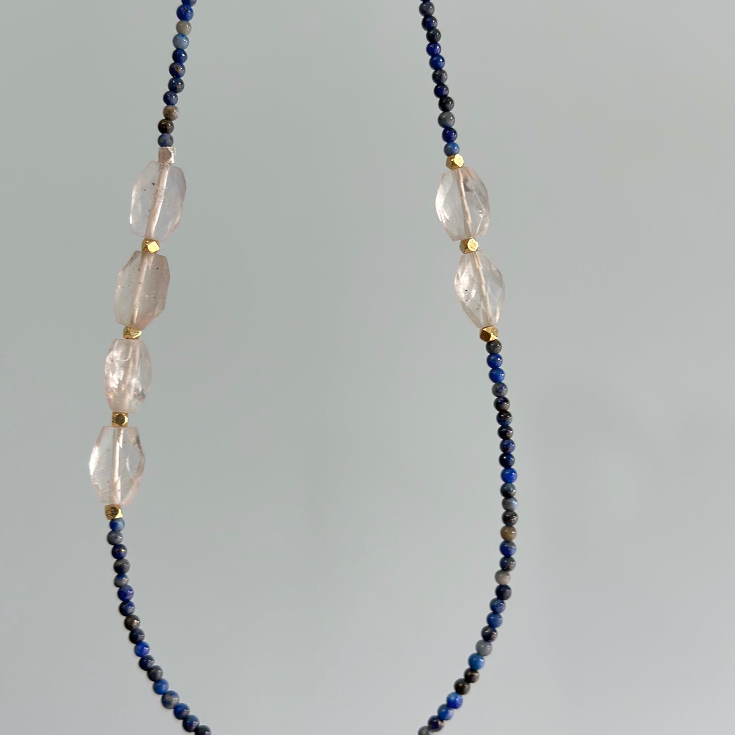Lapis And Aquamarine Beaded Asymmetric Necklace
