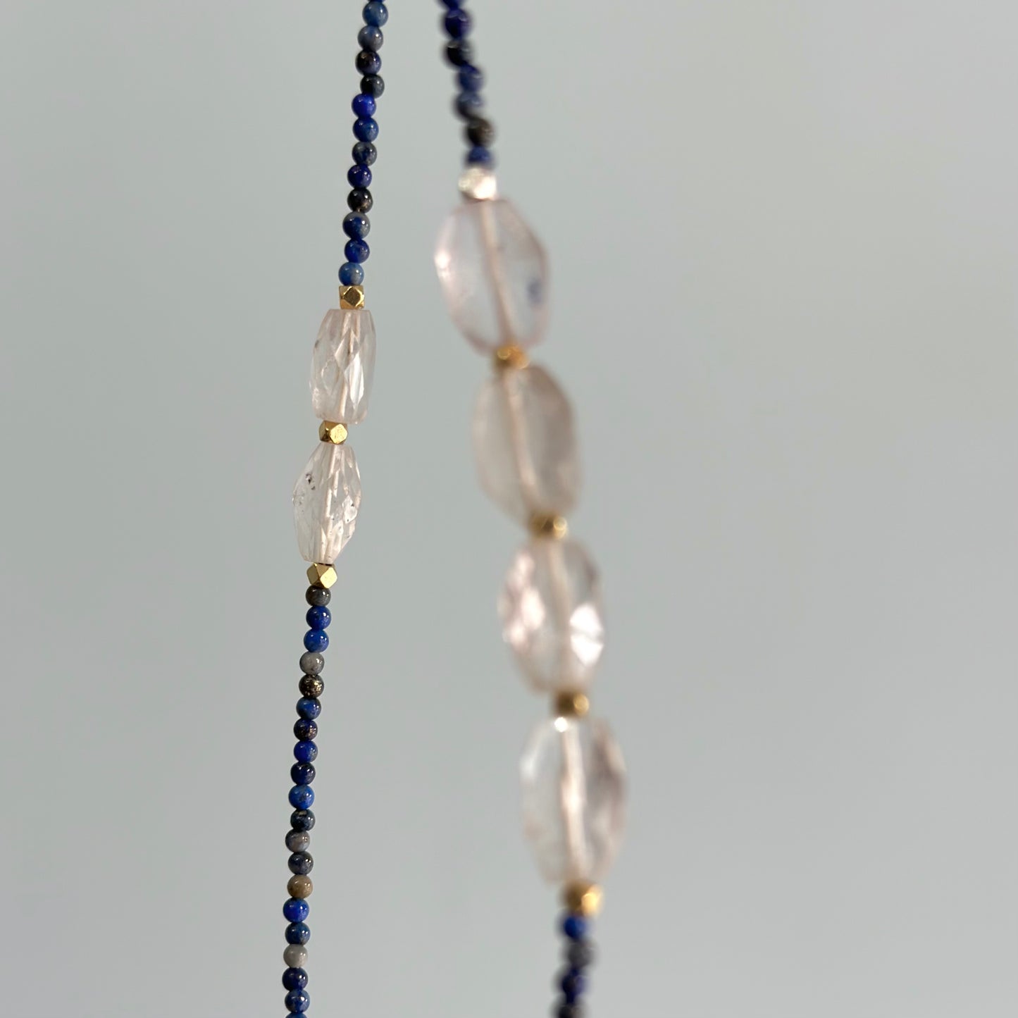Lapis And Aquamarine Beaded Asymmetric Necklace