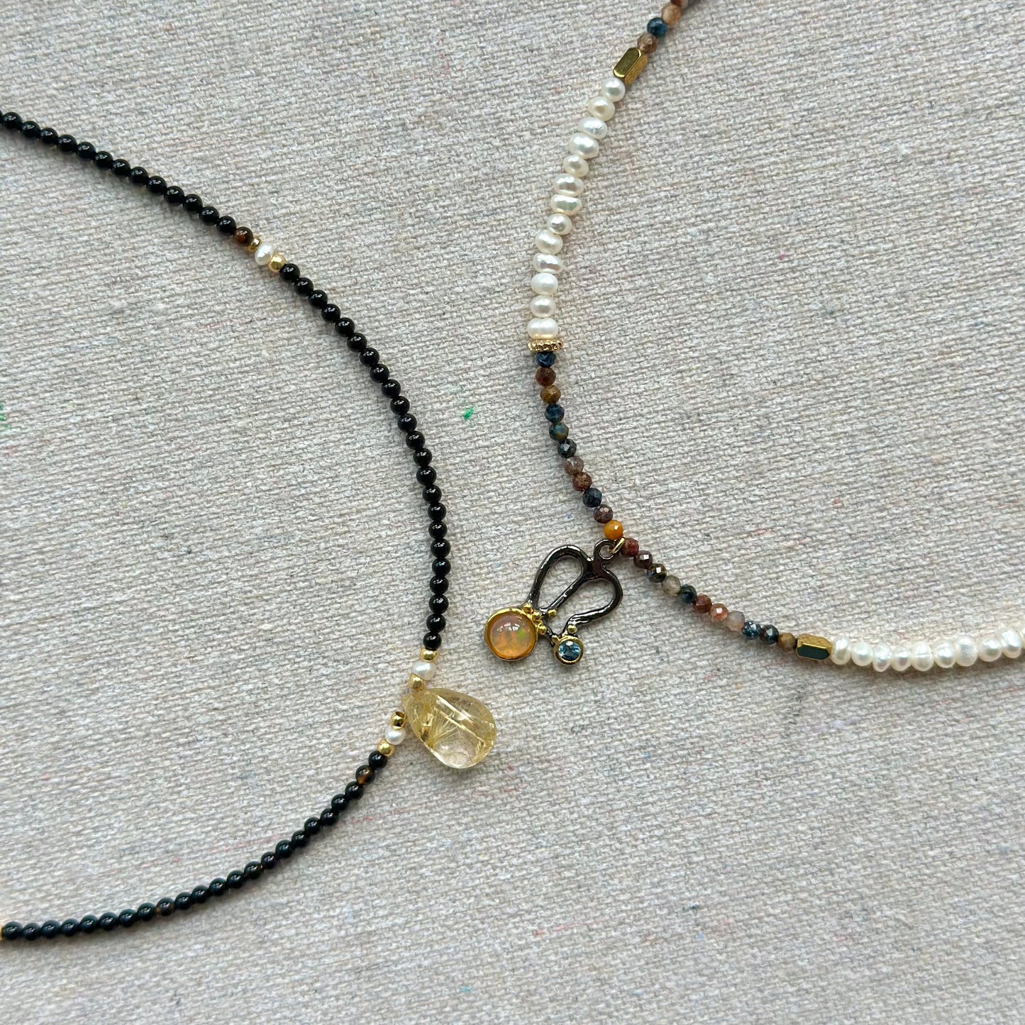 Pietersite Mixed Freshwater Pearl Beaded And Opal Necklace