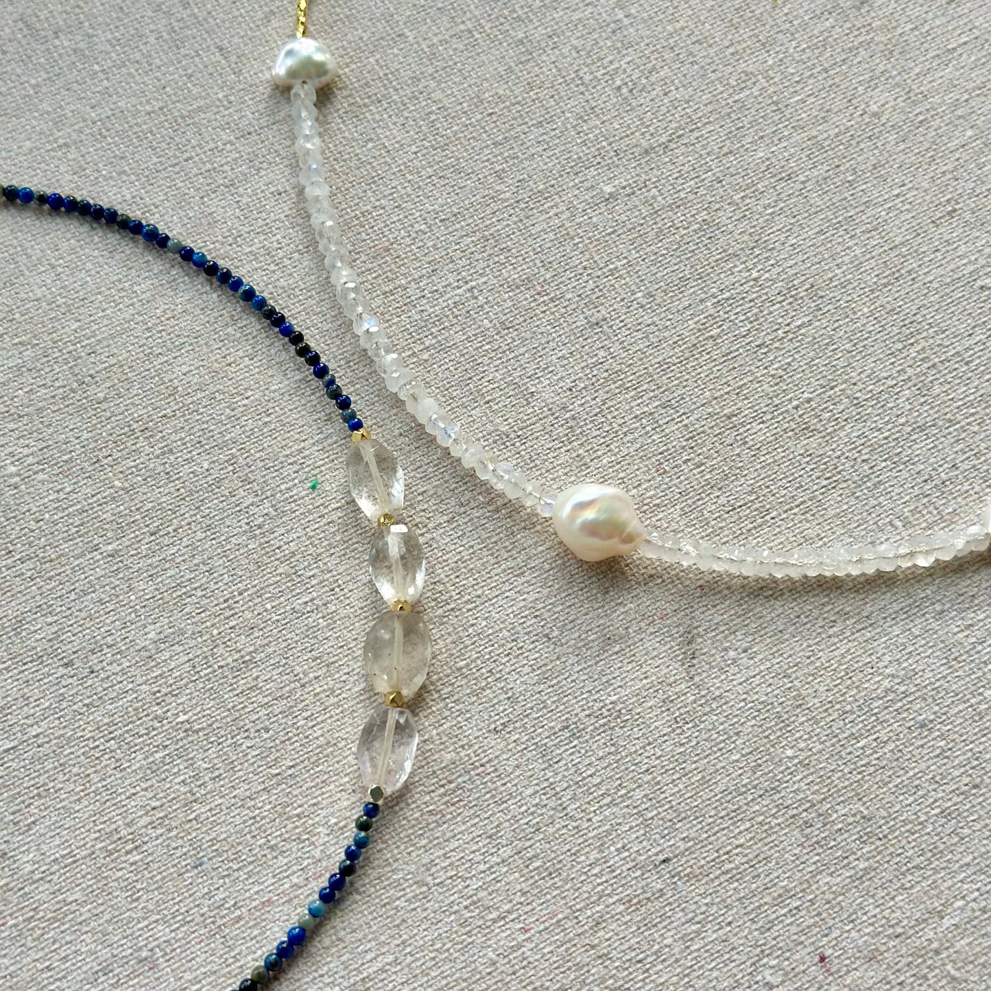 Lapis And Aquamarine Beaded Asymmetric Necklace