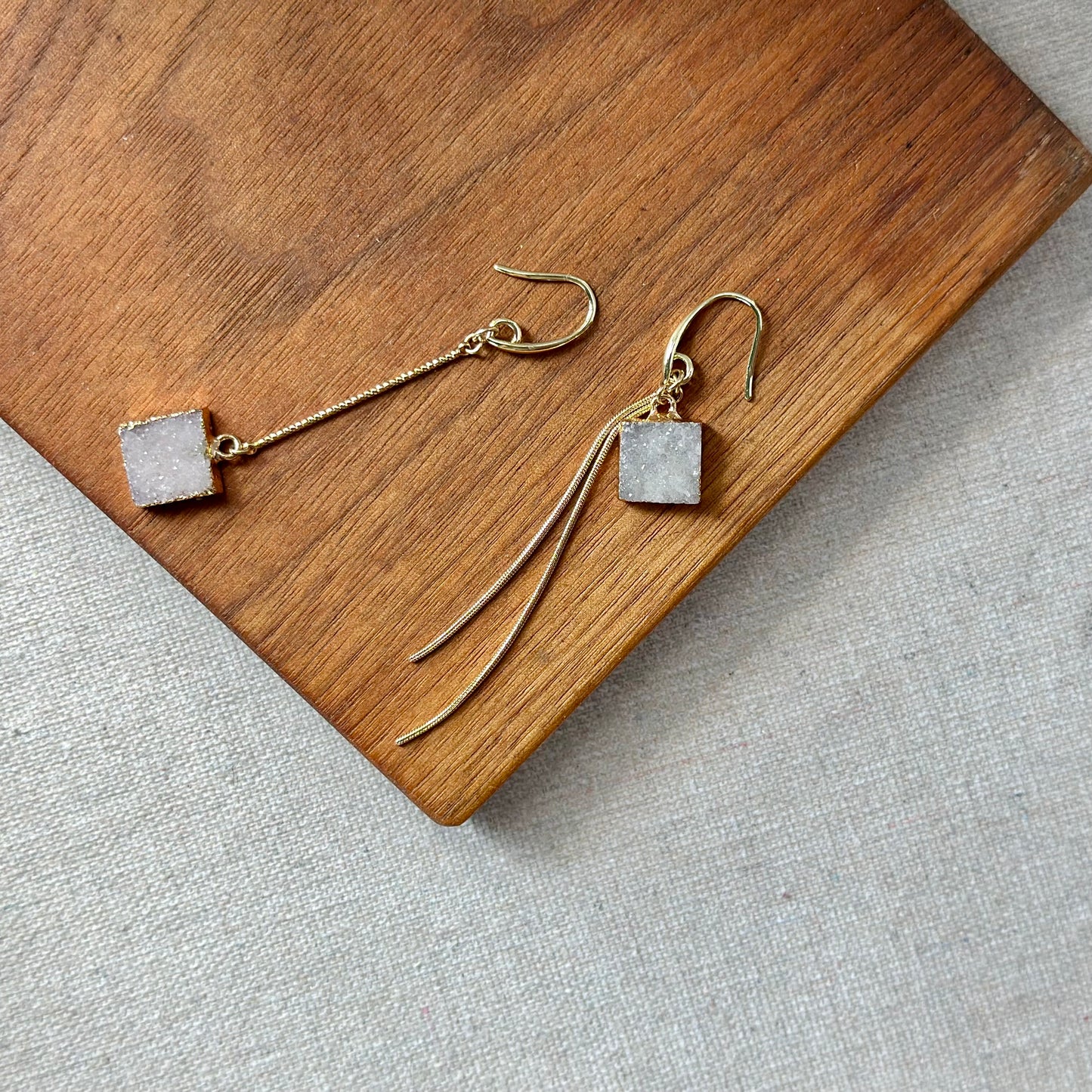 Druzy Square Asymmetric Gold-plated Earring
