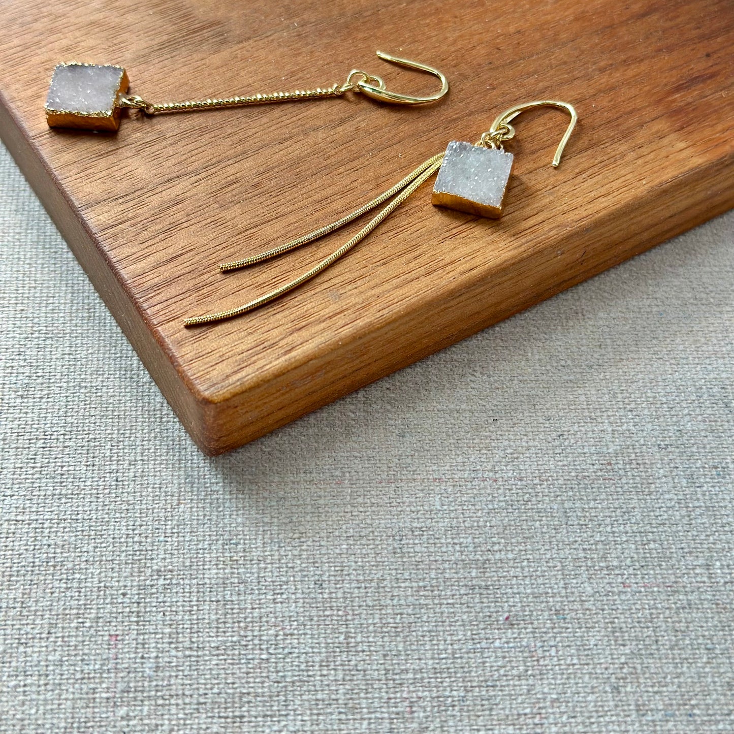 Druzy Square Asymmetric Gold-plated Earring