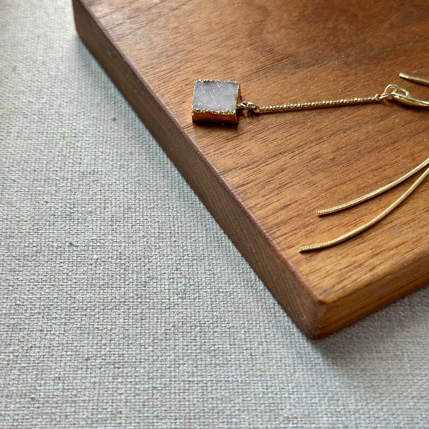 Druzy Square Asymmetric Gold-plated Earring