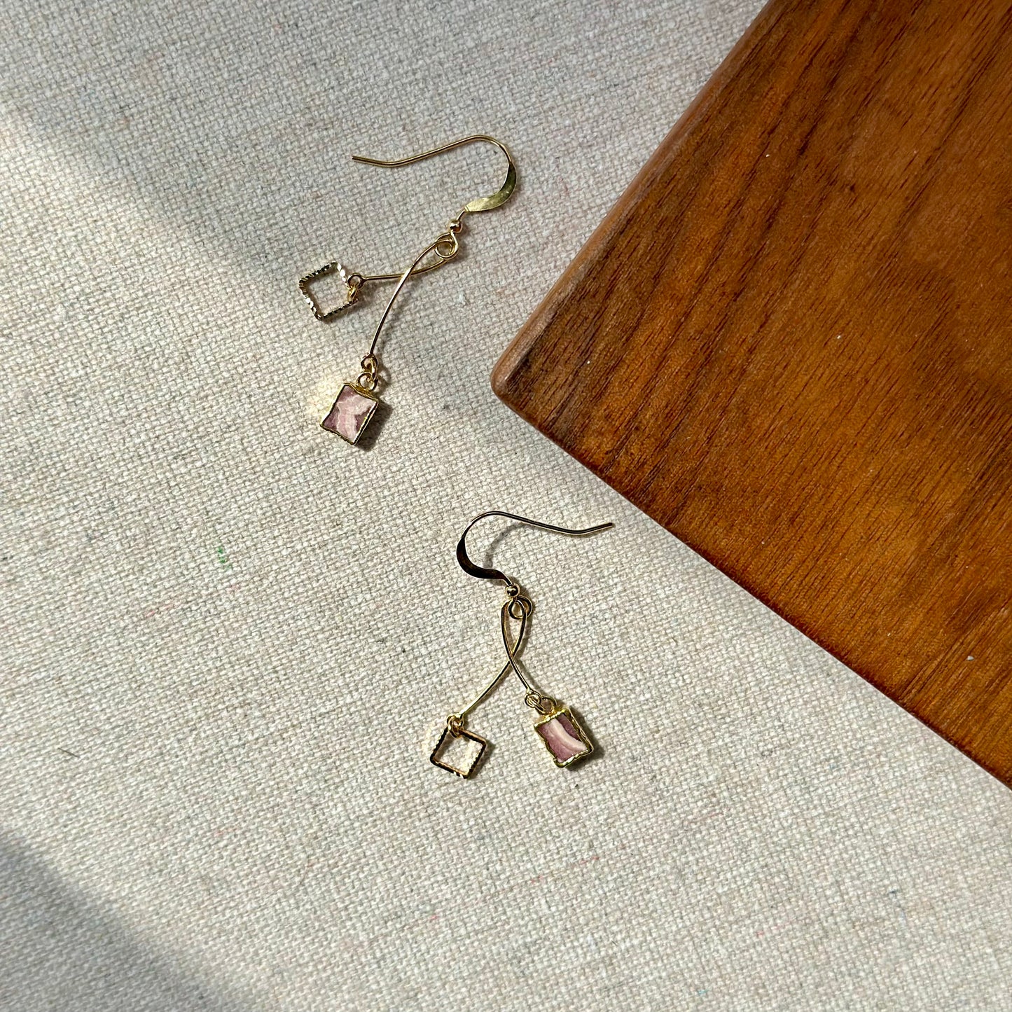 Rhodochrosite And Square 14K Gold-filled Earring